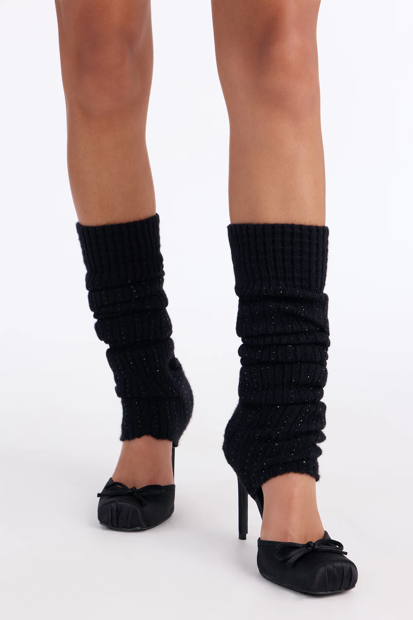 Honora Leg Warmer Satin Ballet Pumps - Black