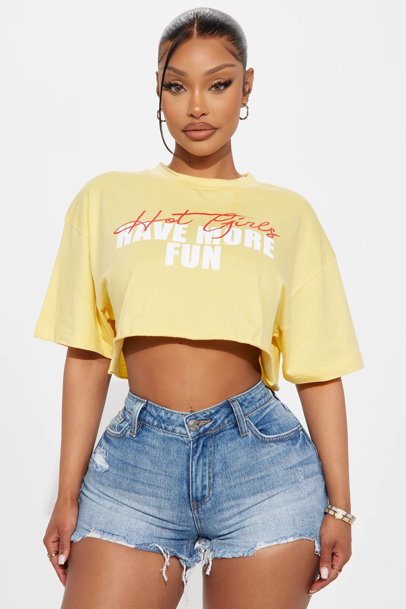 Hot Girls Have More Fun Cropped Tee - Yellow