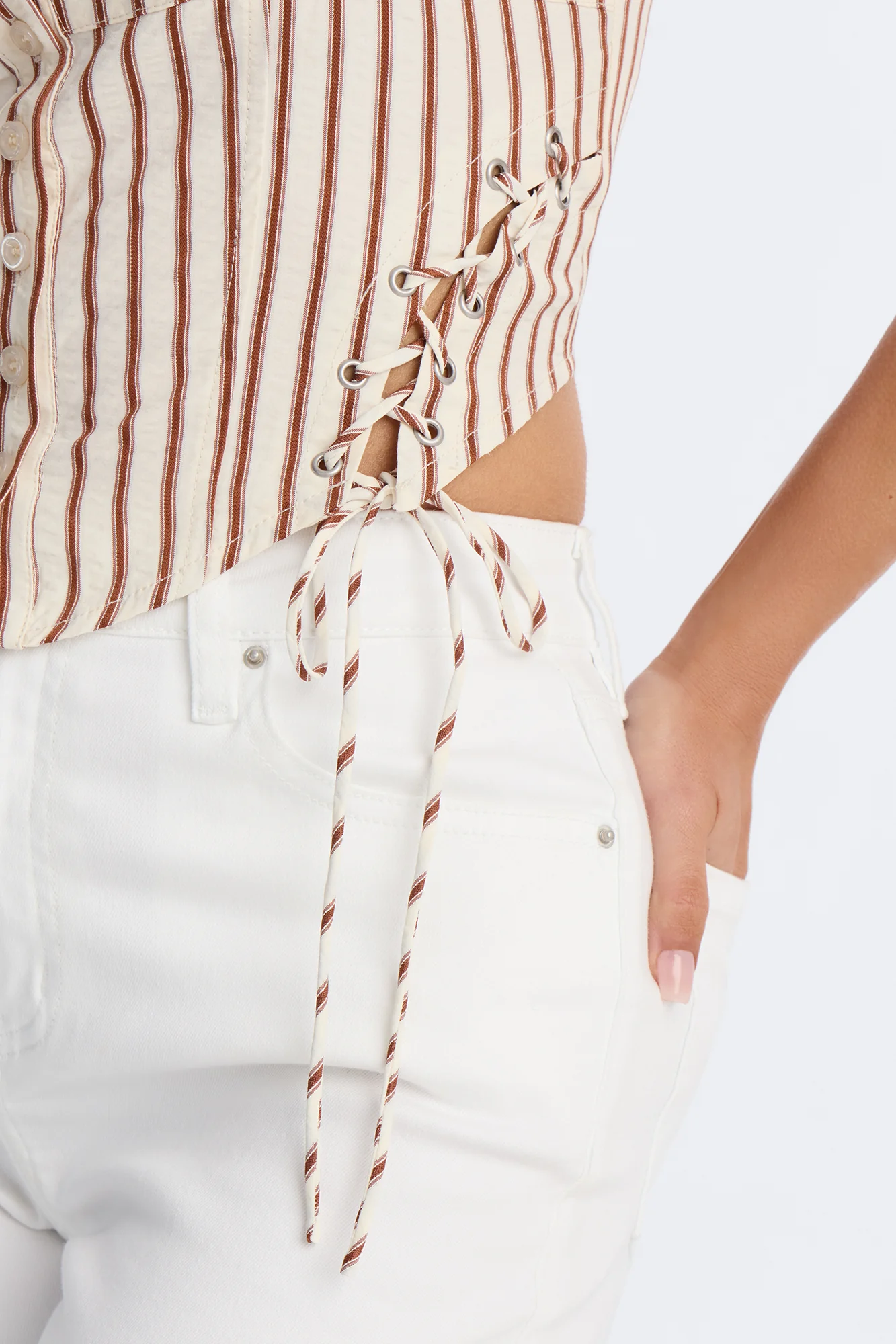 Hot Mess Express Lace Up Striped Top - Cream/combo - Image 3