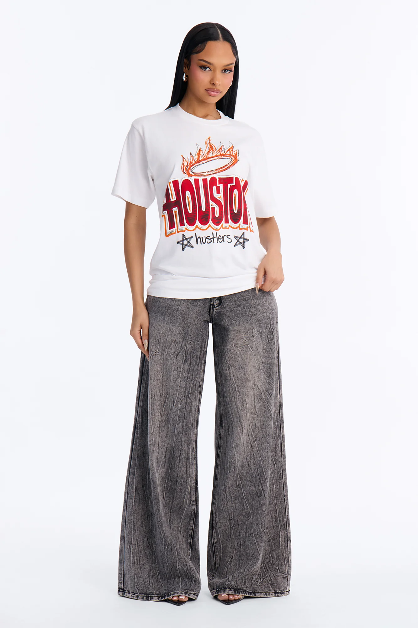 Houston Hustlers Graffiti Oversized Tee - White - Image 2