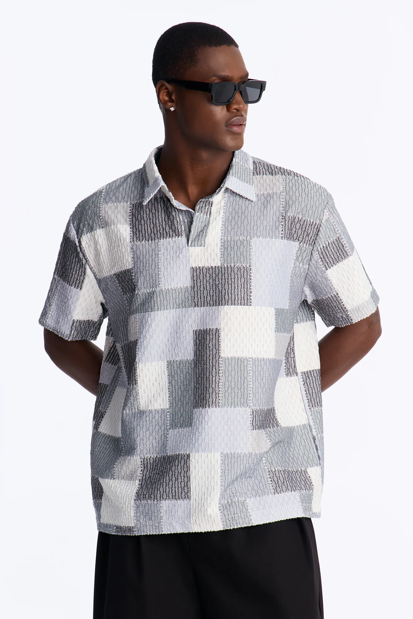 Blueprint Patchwork Johnny Collar Polo - Grey/combo