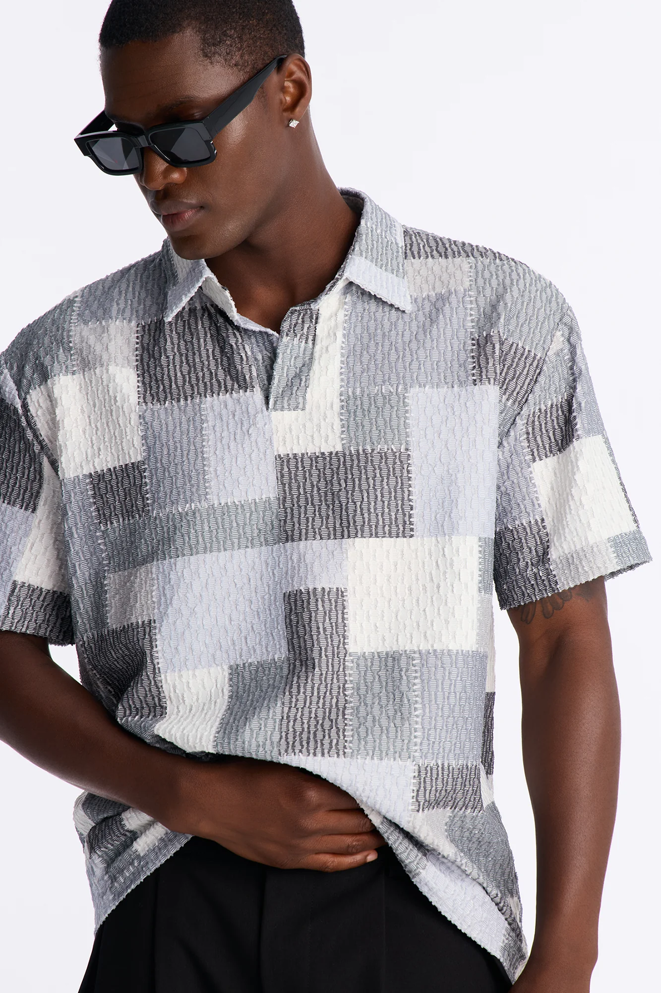 Blueprint Patchwork Johnny Collar Polo - Grey/combo - Image 3