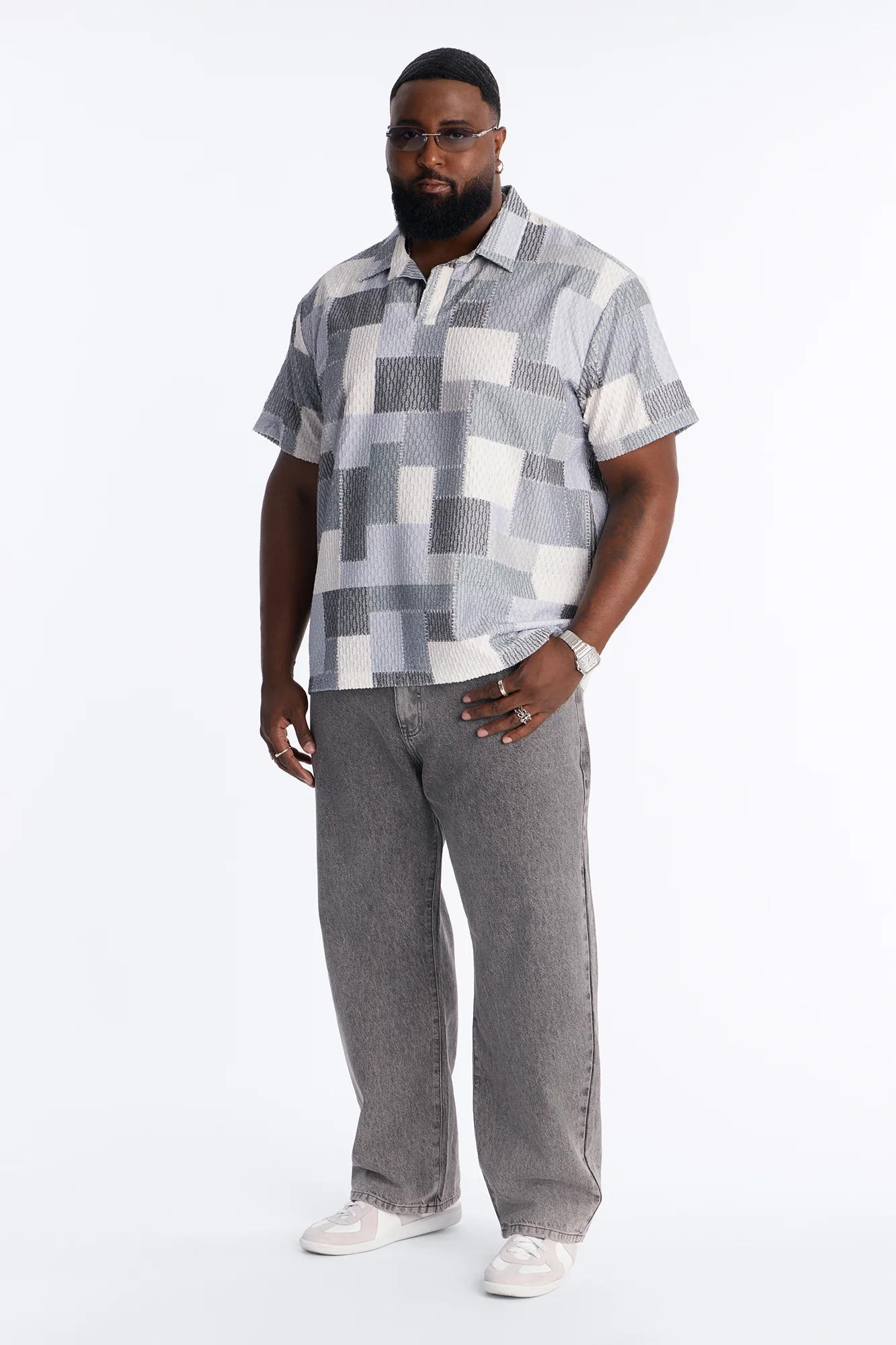 Blueprint Patchwork Johnny Collar Polo - Grey/combo - Image 6
