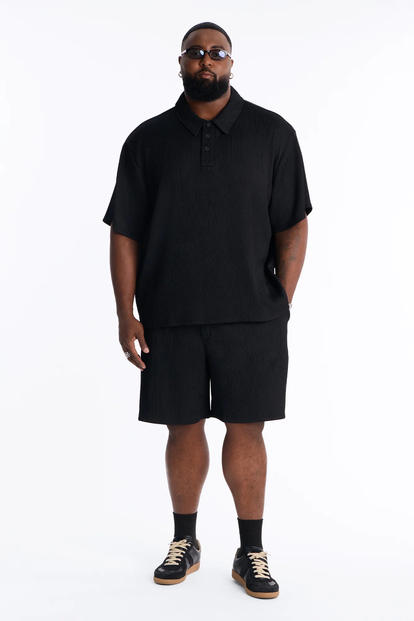 Pure Form Plisse Polo - Black - Image 7