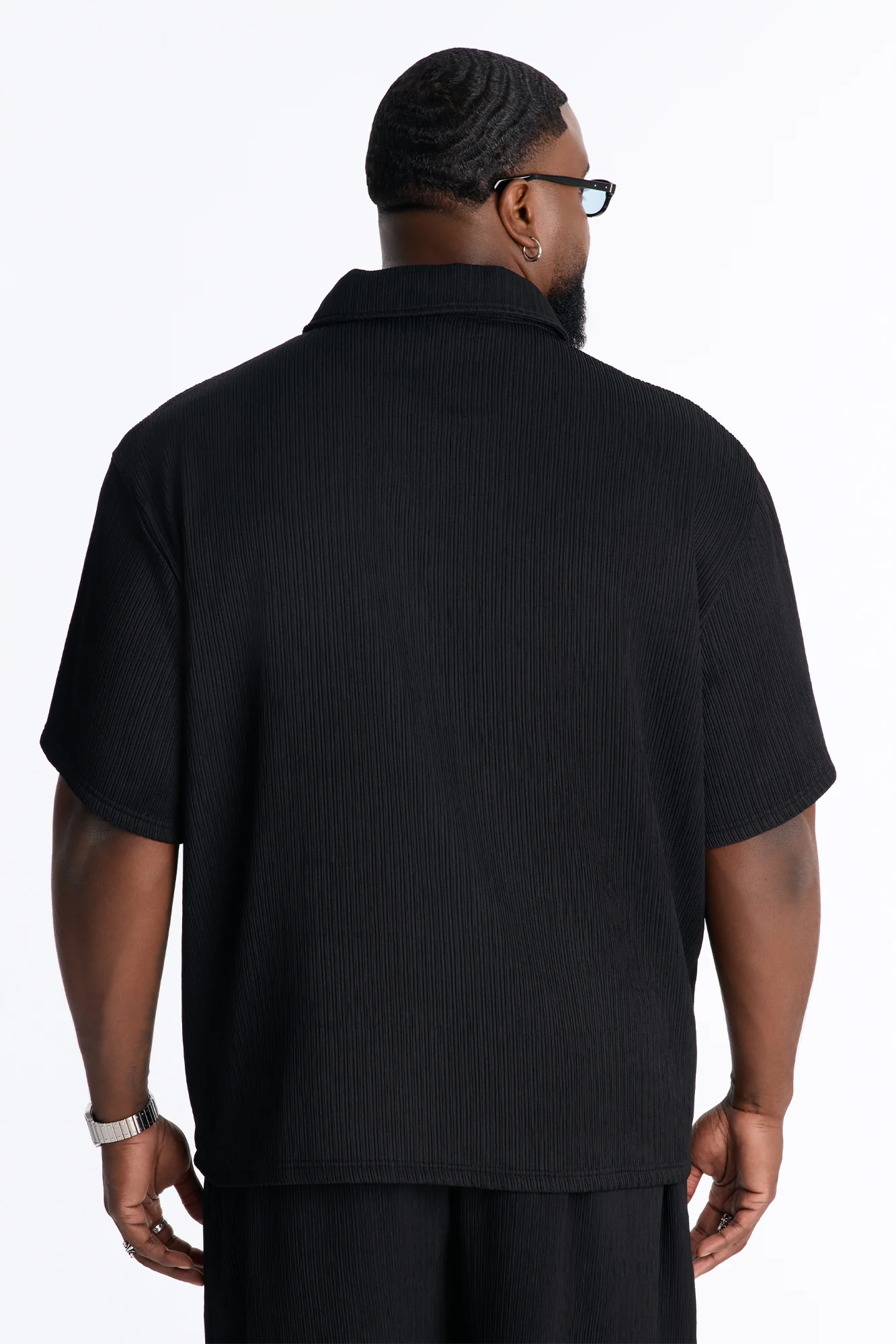 Pure Form Plisse Polo - Black - Image 9