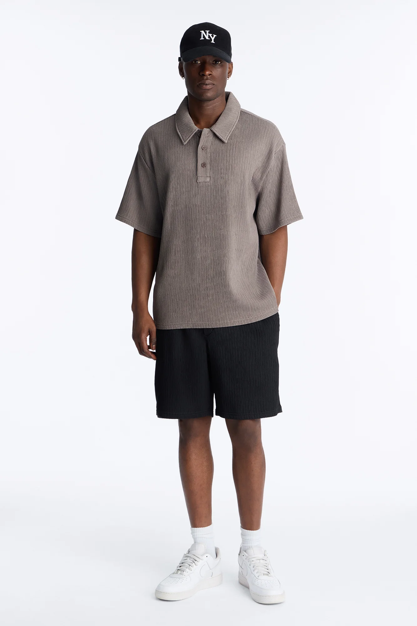 Pure Form Plisse Polo - Brown - Image 2