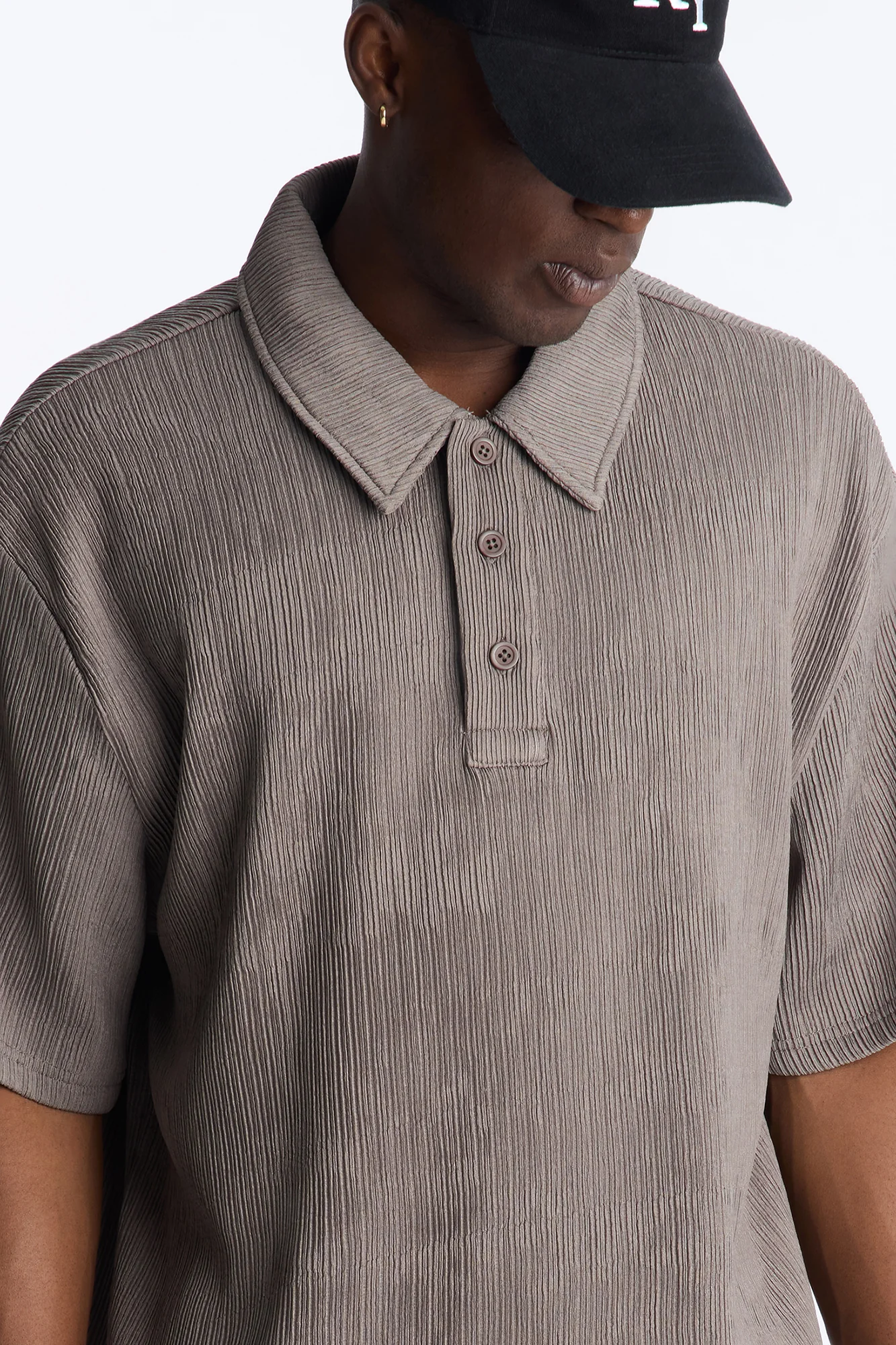 Pure Form Plisse Polo - Brown - Image 3