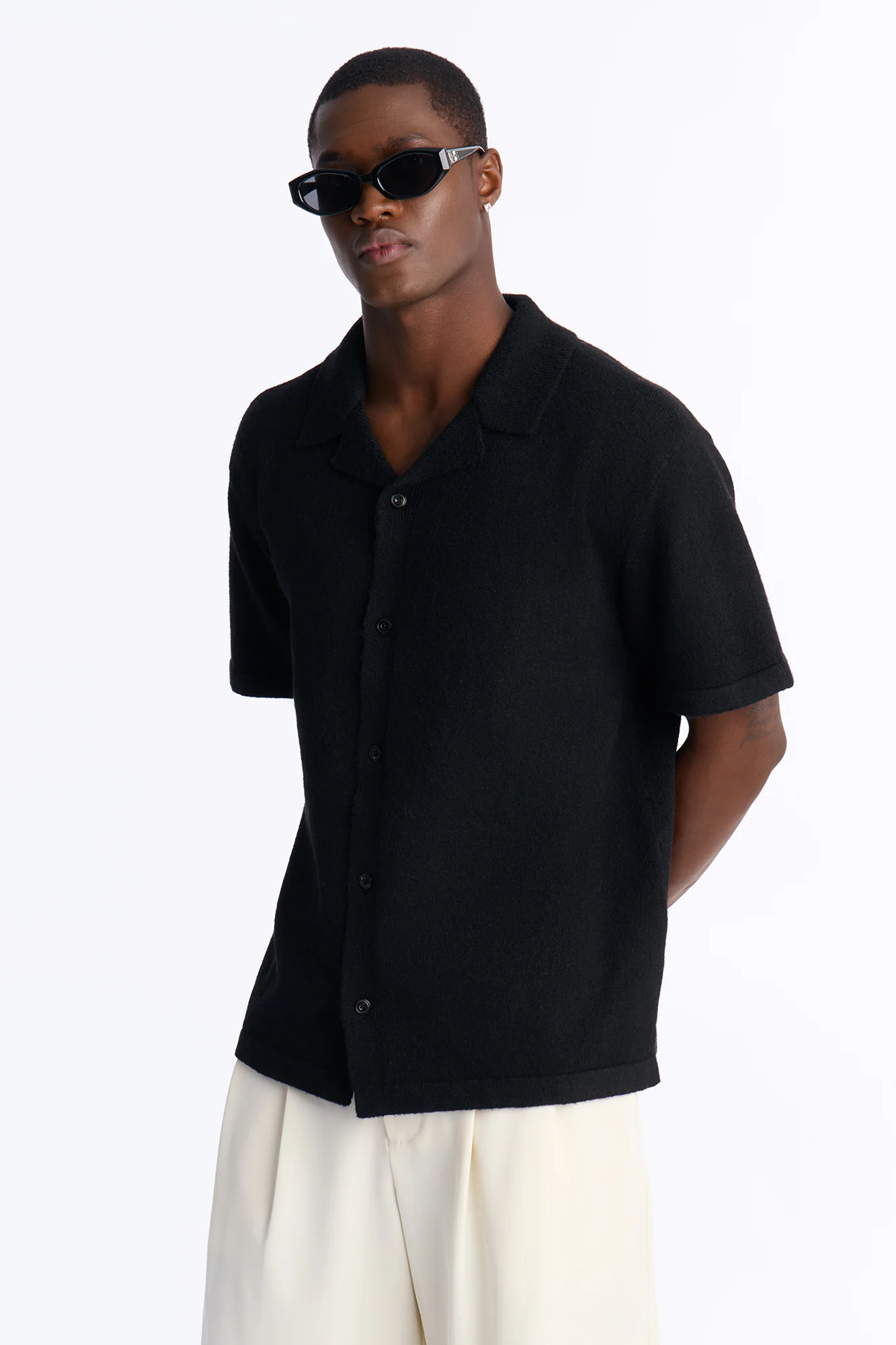 Soft Mode Relaxed Cuban Collar Button Up Shirt - Black