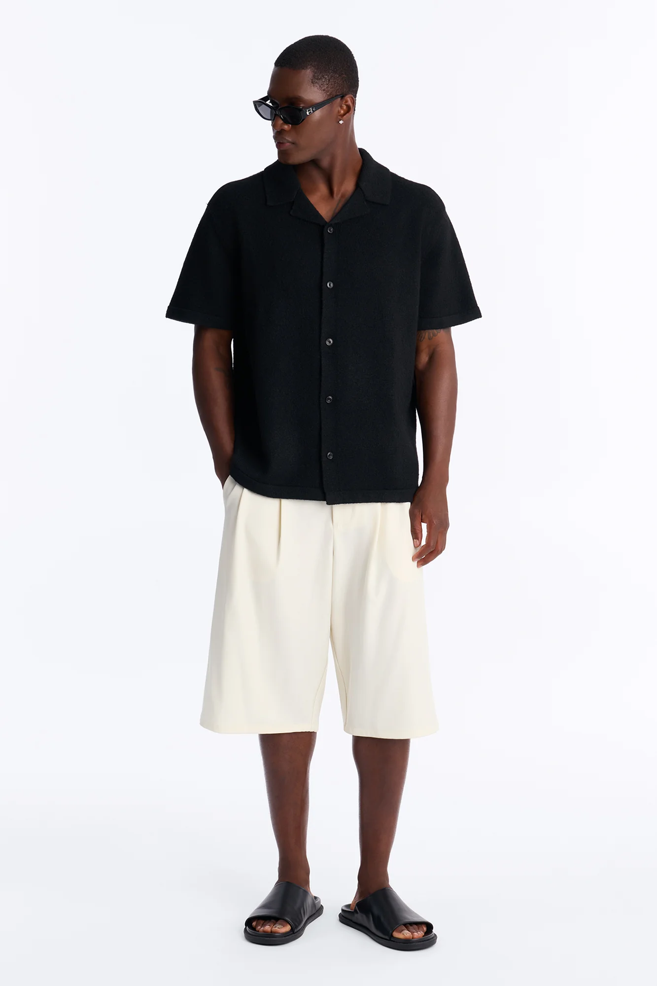Soft Mode Relaxed Cuban Collar Button Up Shirt - Black - Image 2