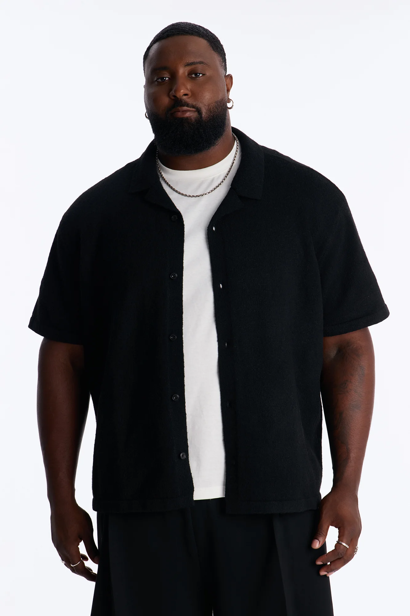 Soft Mode Relaxed Cuban Collar Button Up Shirt - Black - Image 5