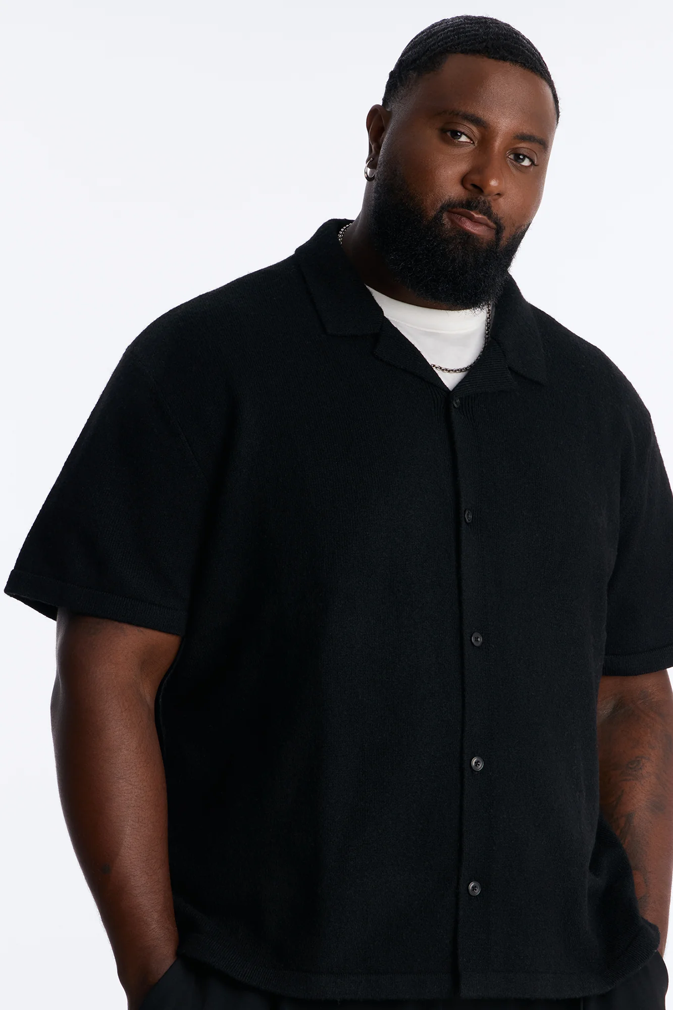 Soft Mode Relaxed Cuban Collar Button Up Shirt - Black - Image 7