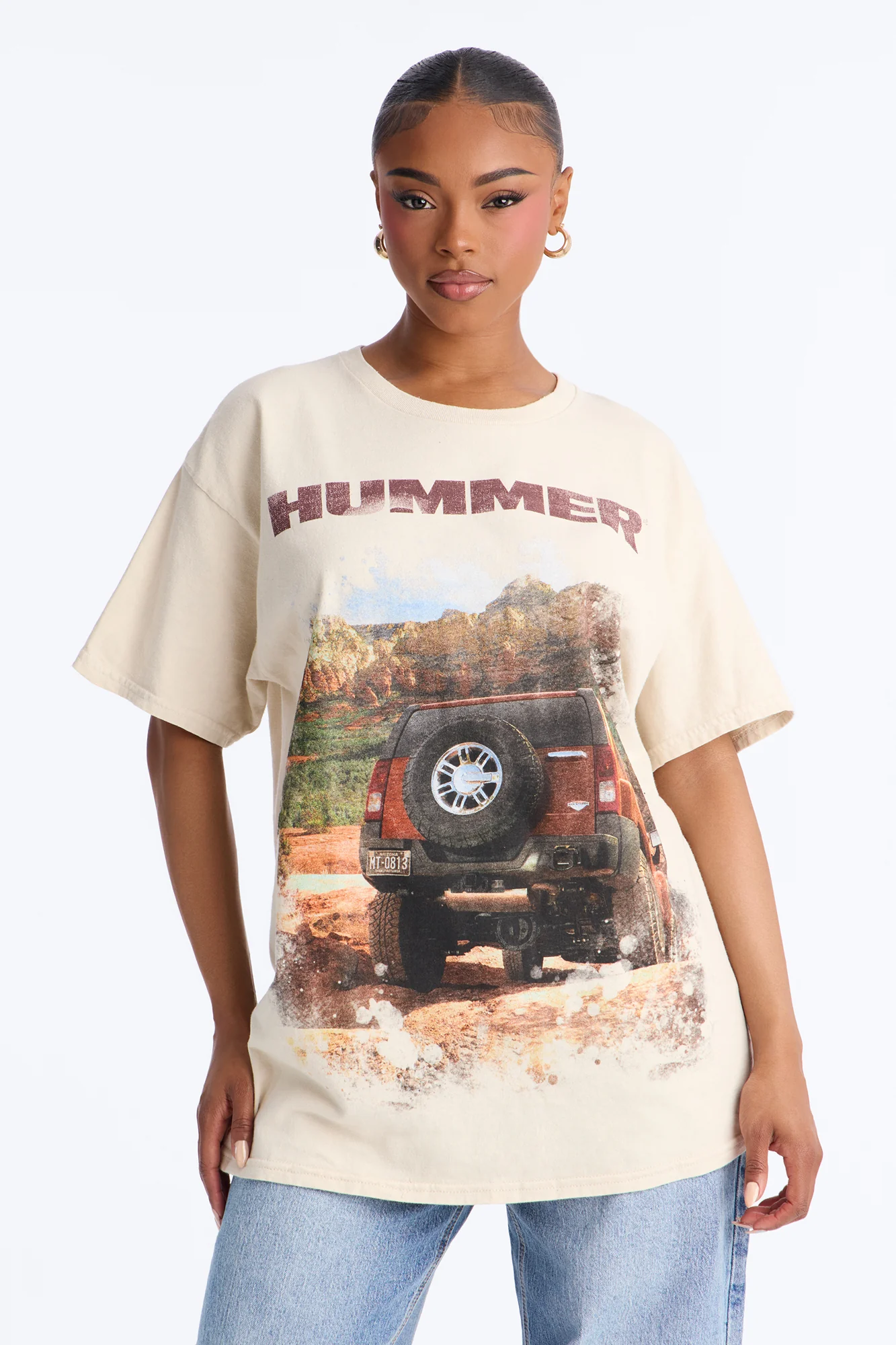 Hummer Washed Front And Back Tee - Natural