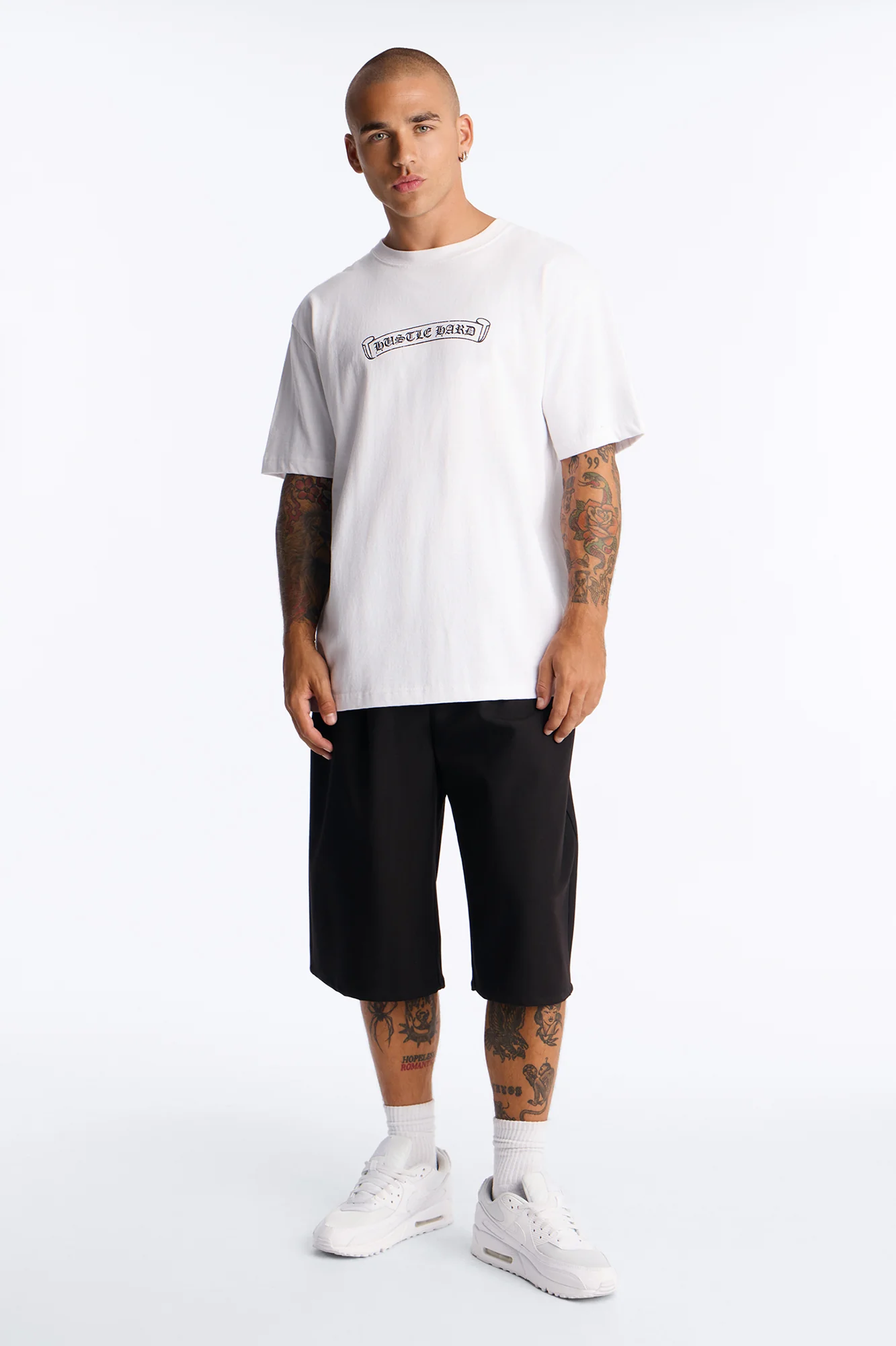 Hustle Hard Boxy Short Sleeve Tee - White - Image 2