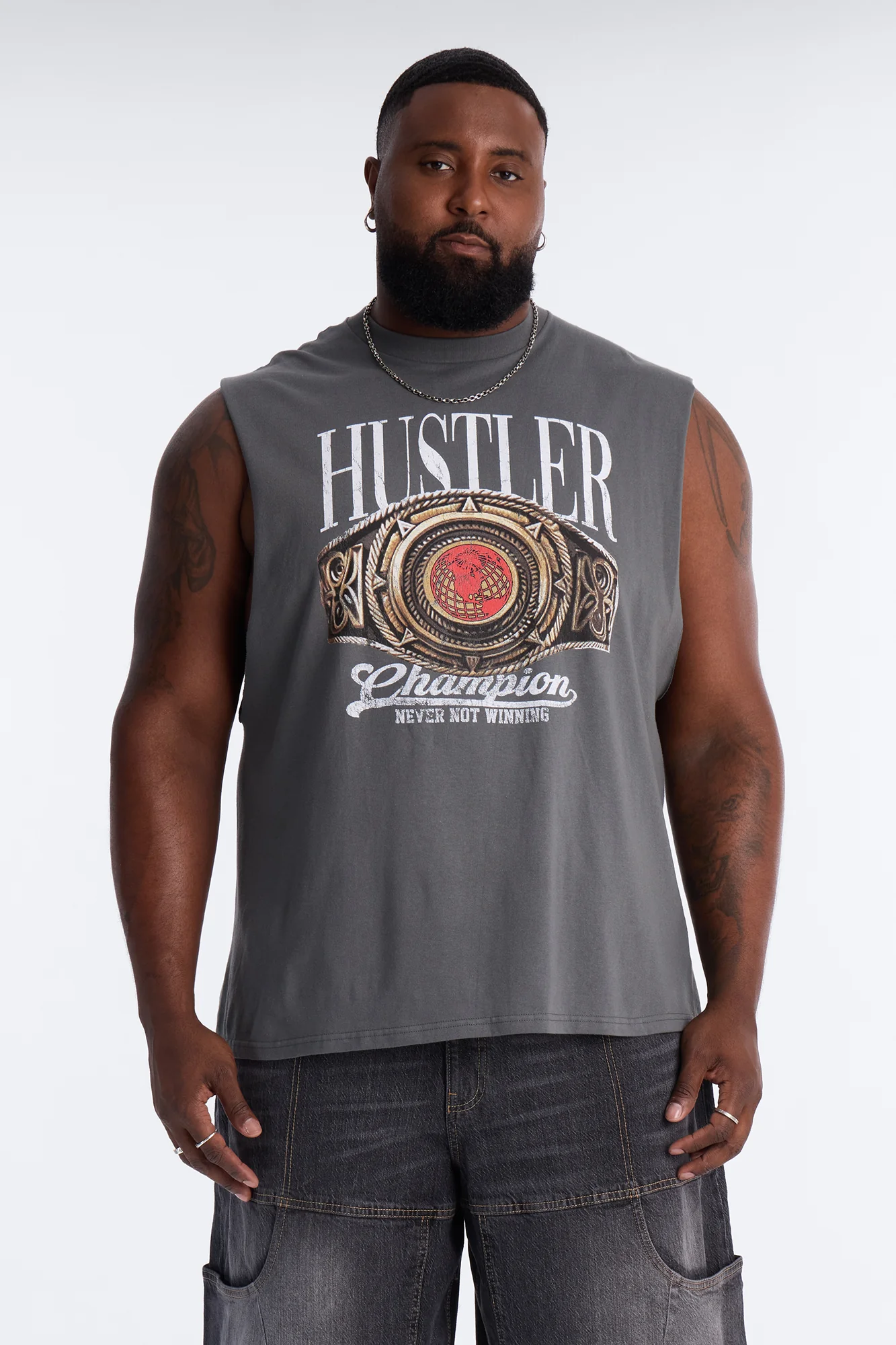 Hustler Never Not Winning Muscle Tee - Charcoal - Image 5