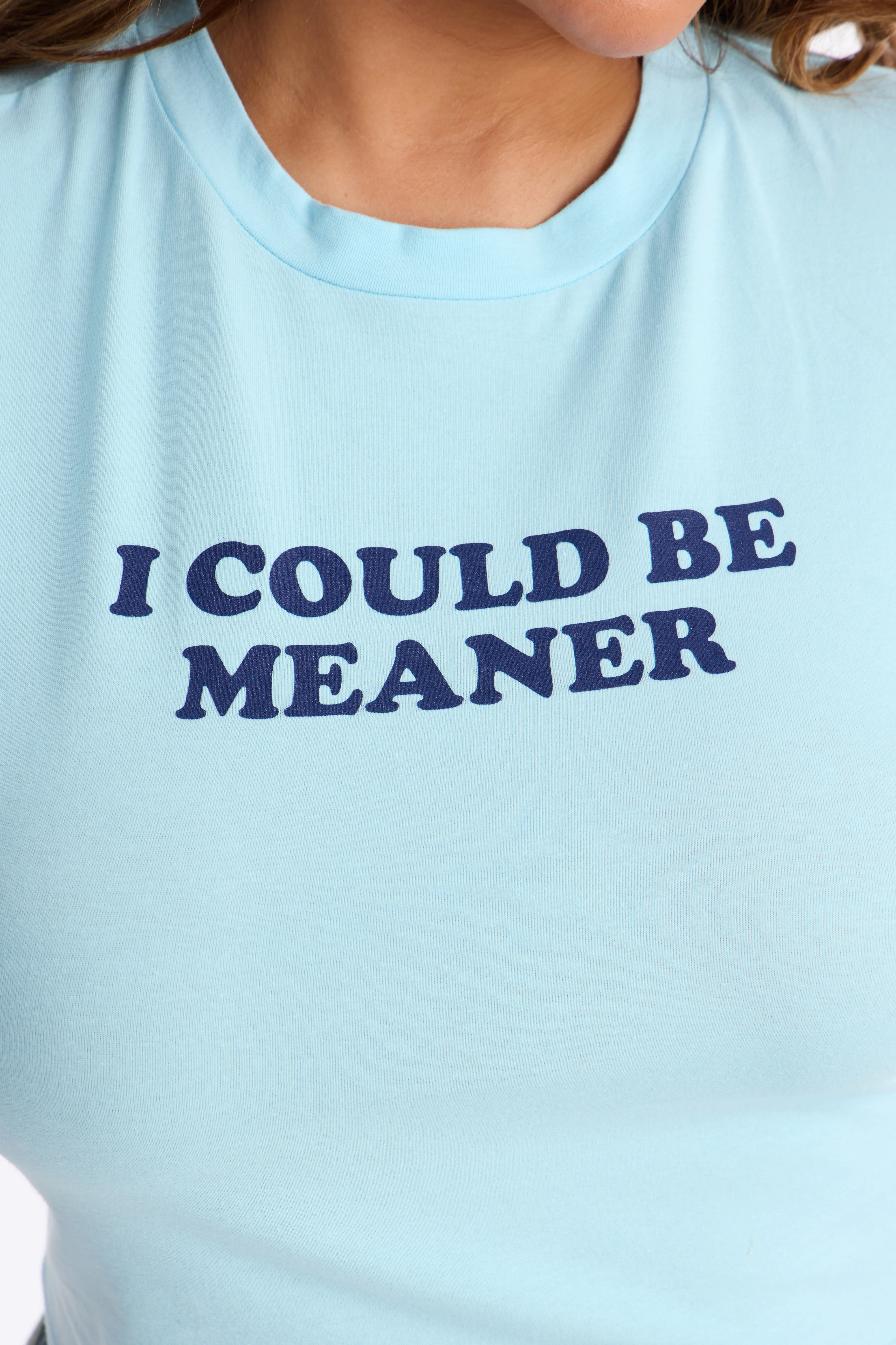 I Could Be Meaner Cropped Baby Tee - Light Blue - Image 7