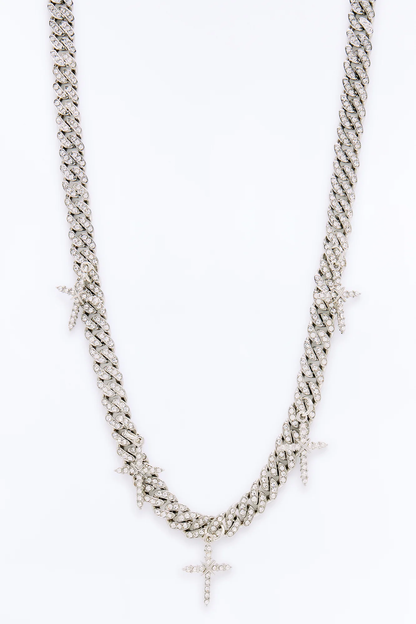 Iced Multi Cross Cuban Chain Necklace - Silver