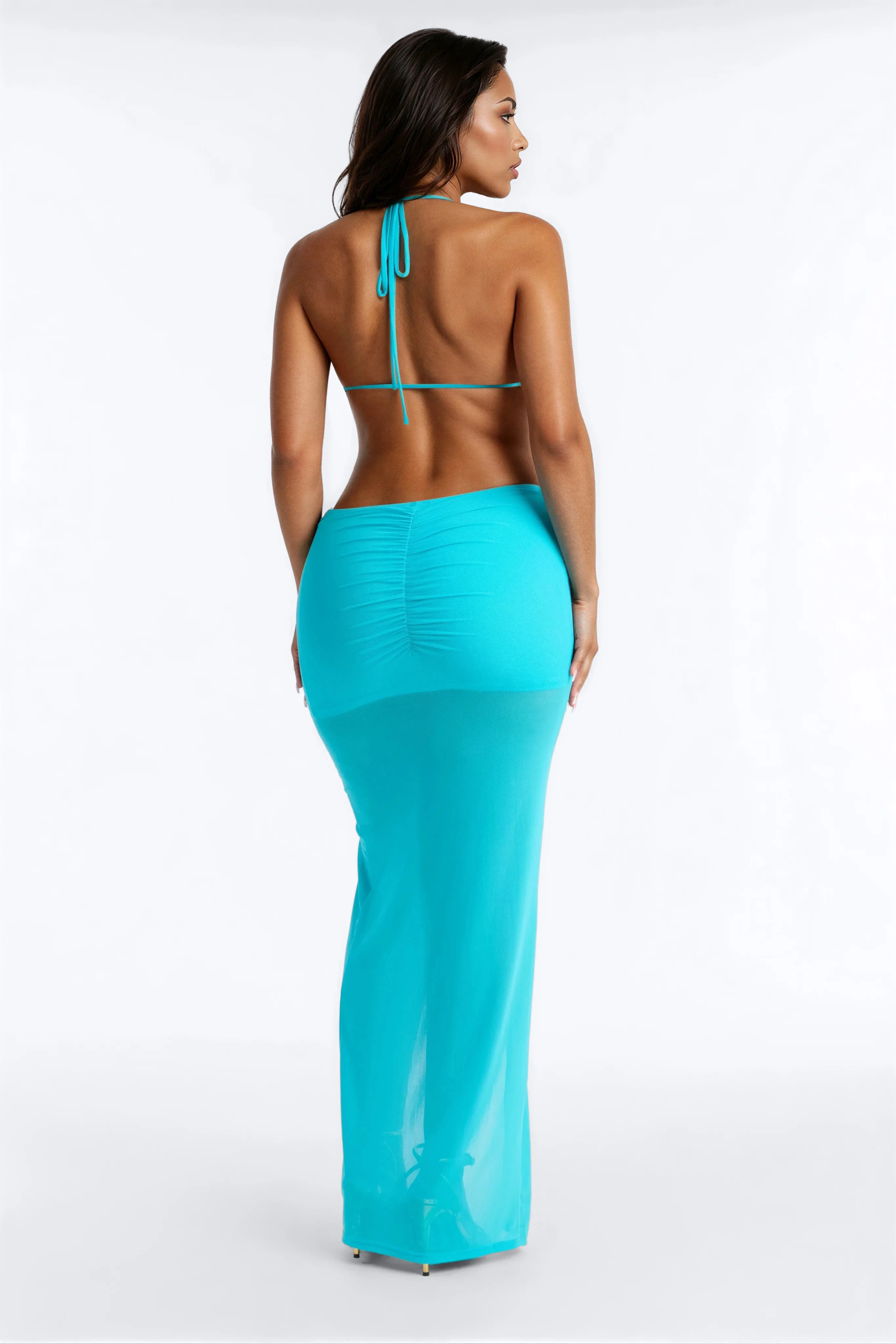 Icon Status Cut Out Mesh Maxi Dress - Turquoise - Image 3