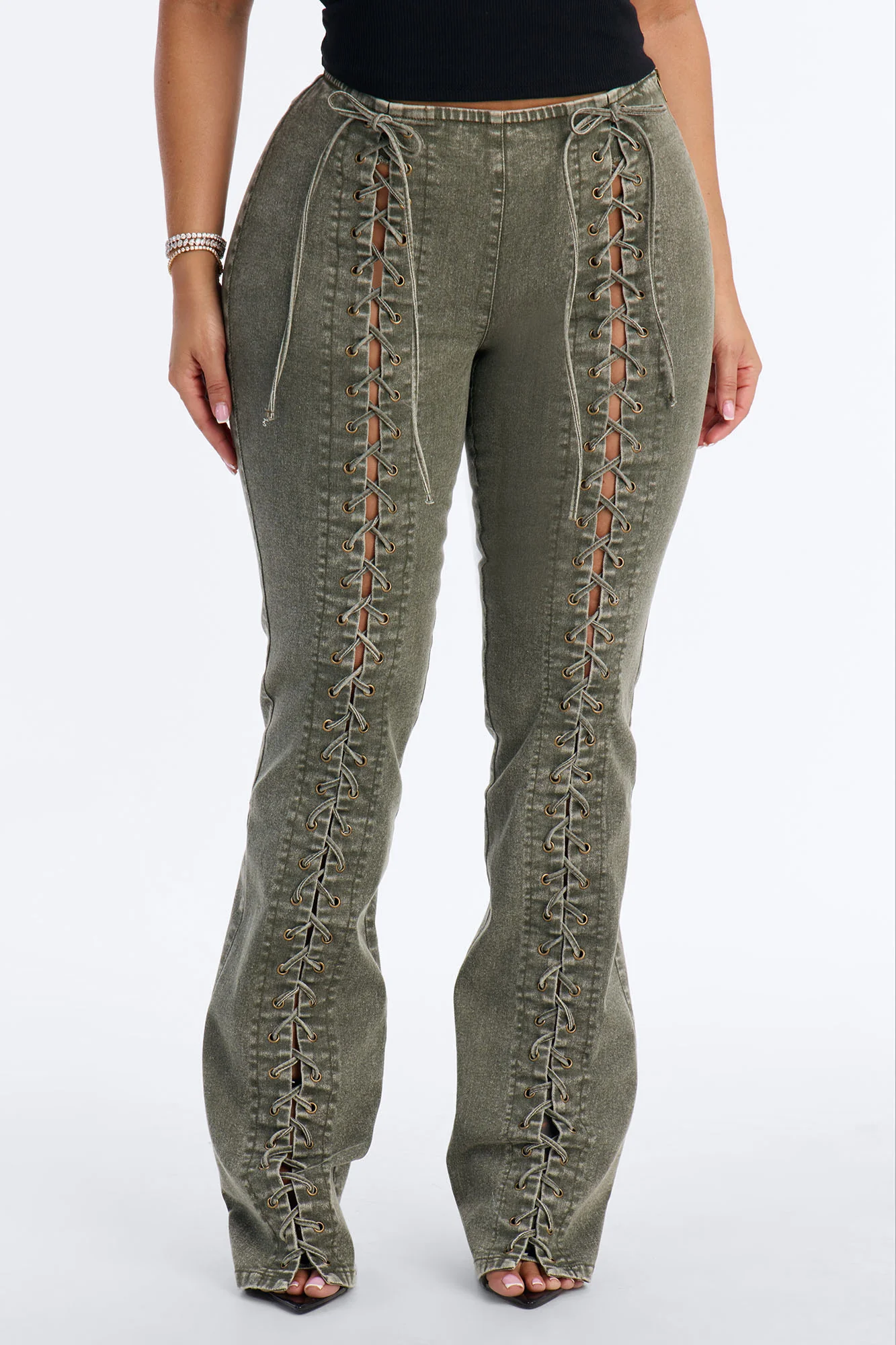 Iconic Moments Lace Up Skinny Straight Pant - Olive - Image 2