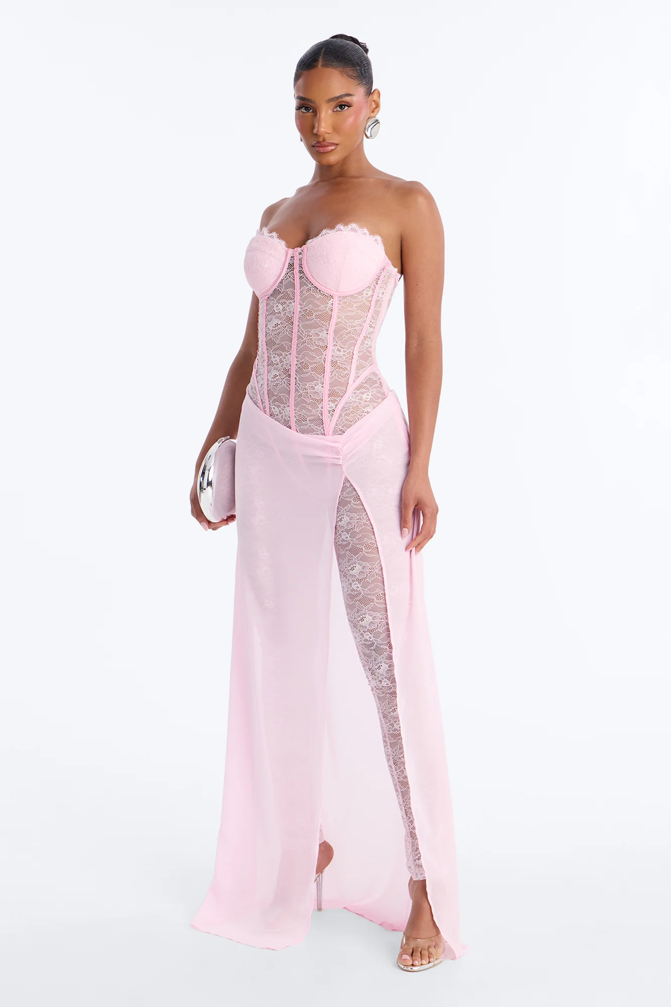 Illiana Lace Draped Catsuit - Light Pink