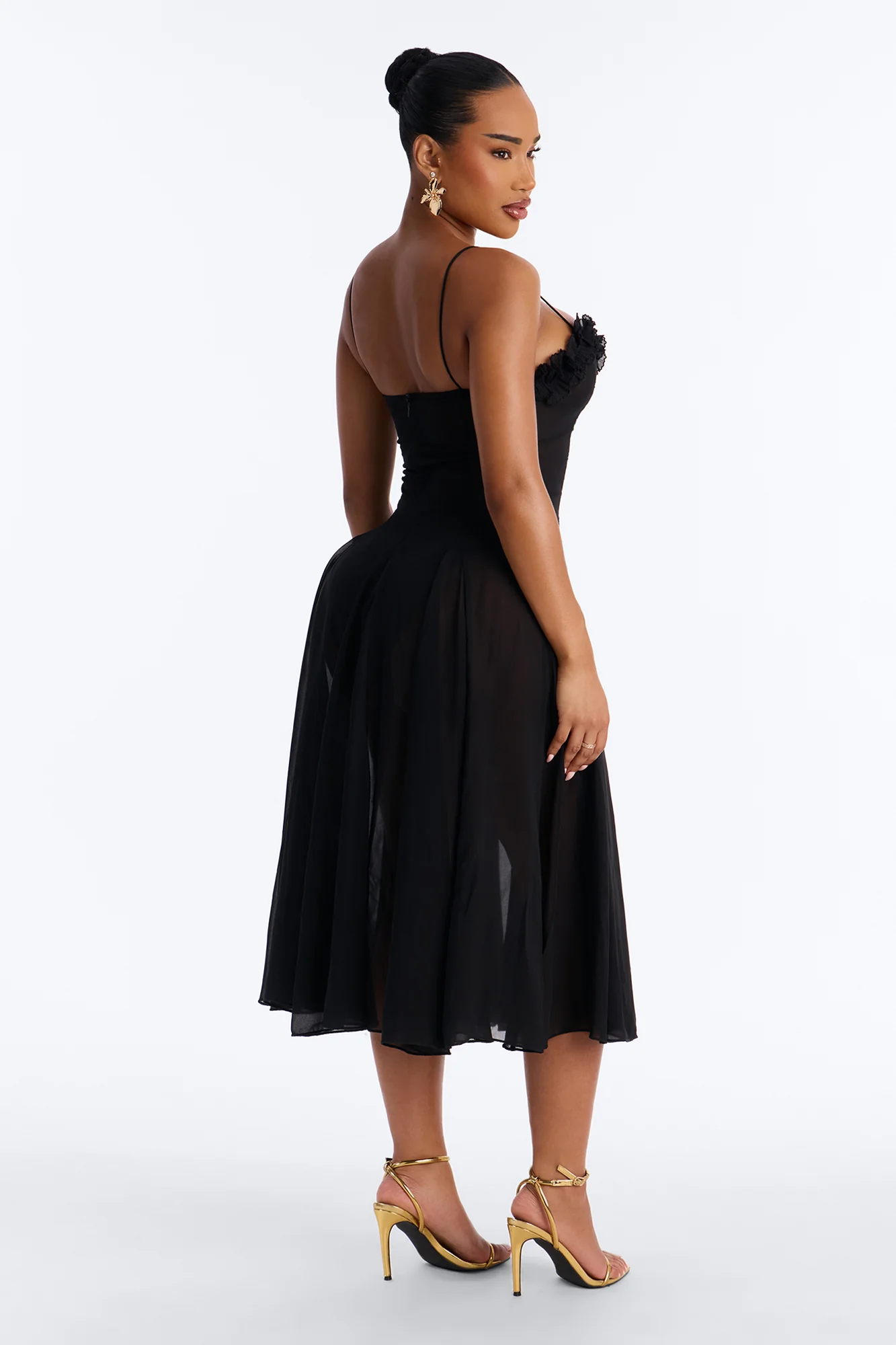 Imara Chiffon Midi Dress - Black - Image 4
