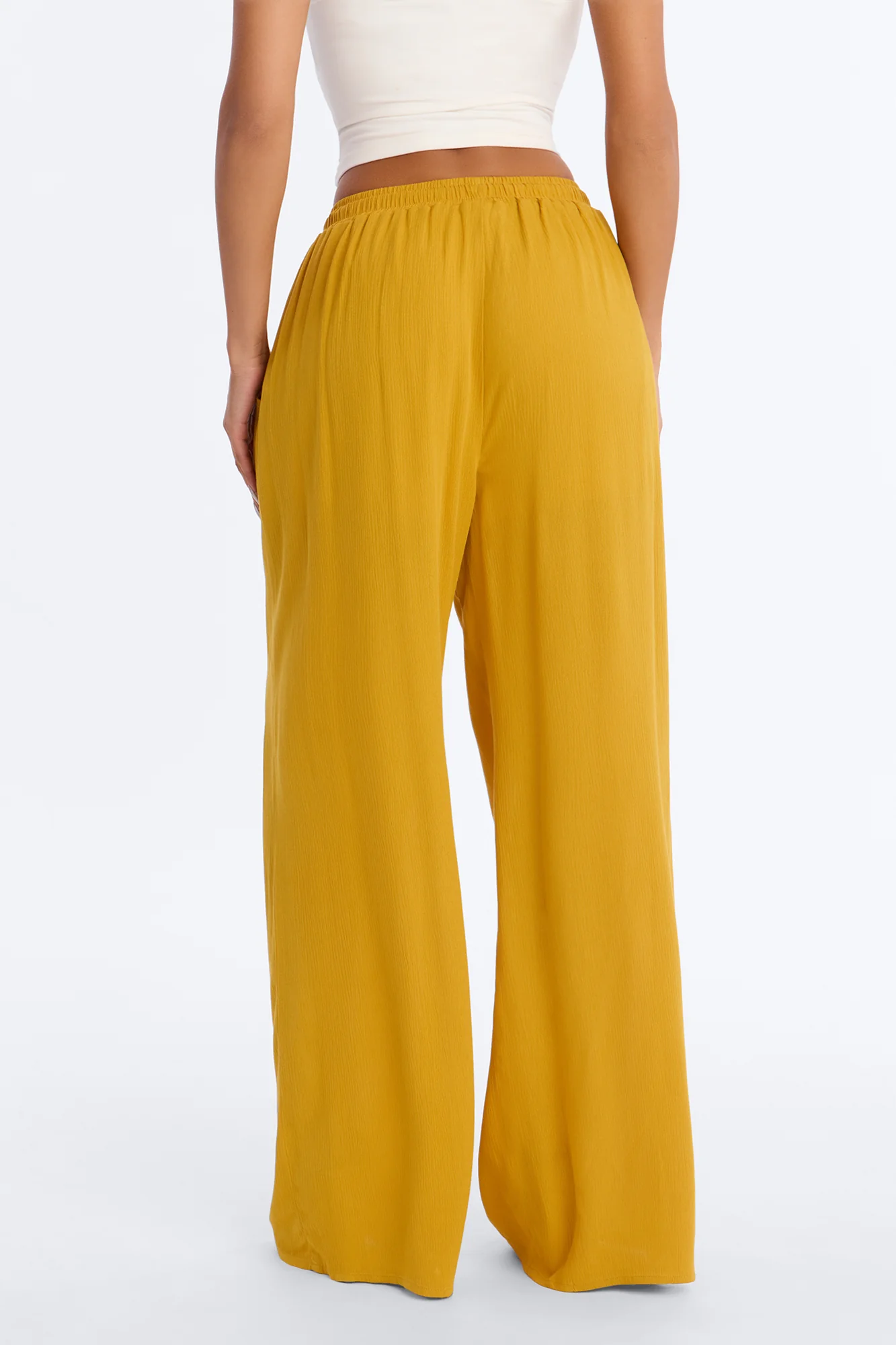 In Cannes For The Summer Wide Leg Gauze Pant - Mustard - Image 3