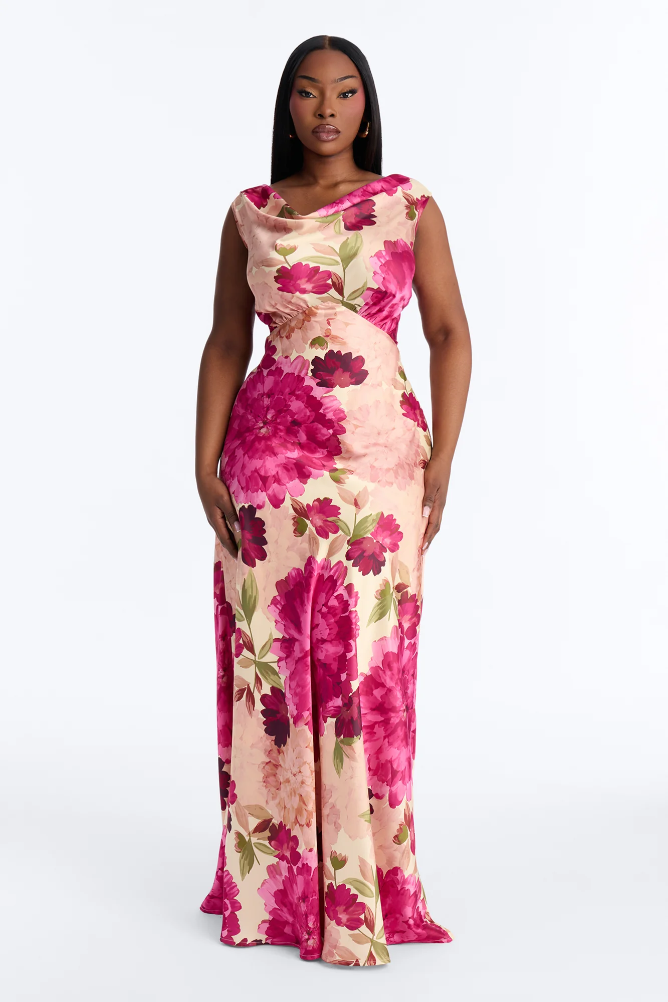 In Full Bloom Satin Maxi Dress - Pink/combo - Image 5