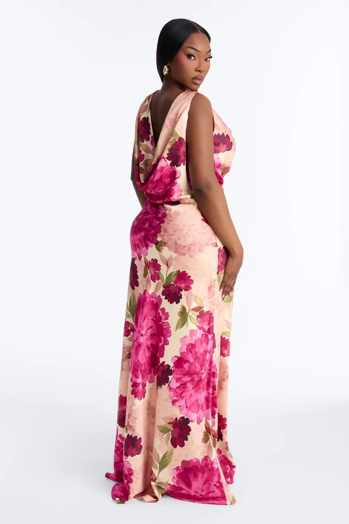 In Full Bloom Satin Maxi Dress - Pink/combo - Image 7