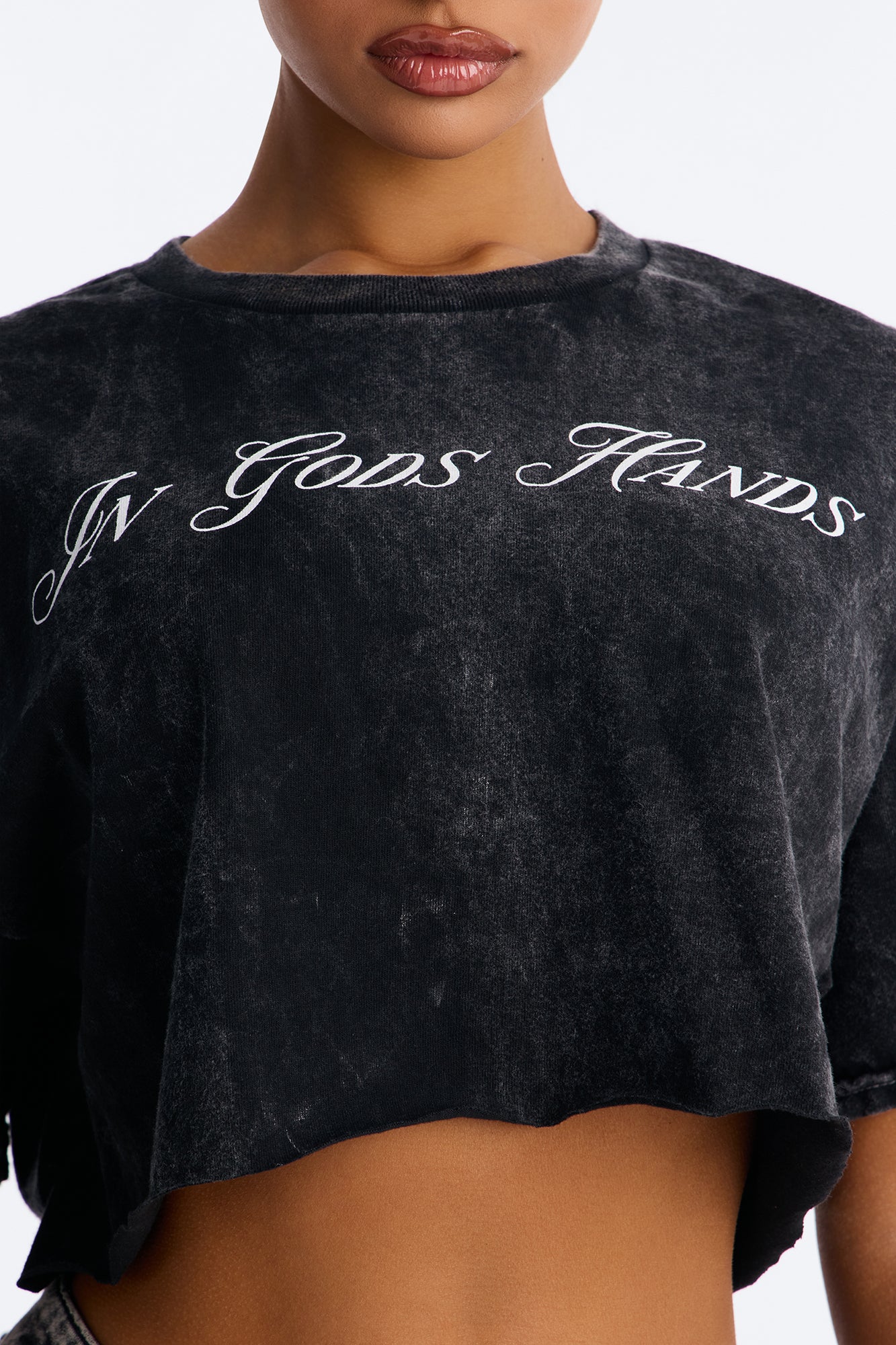 In God's Hands Washed Crop Tee - Black Wash - Image 4