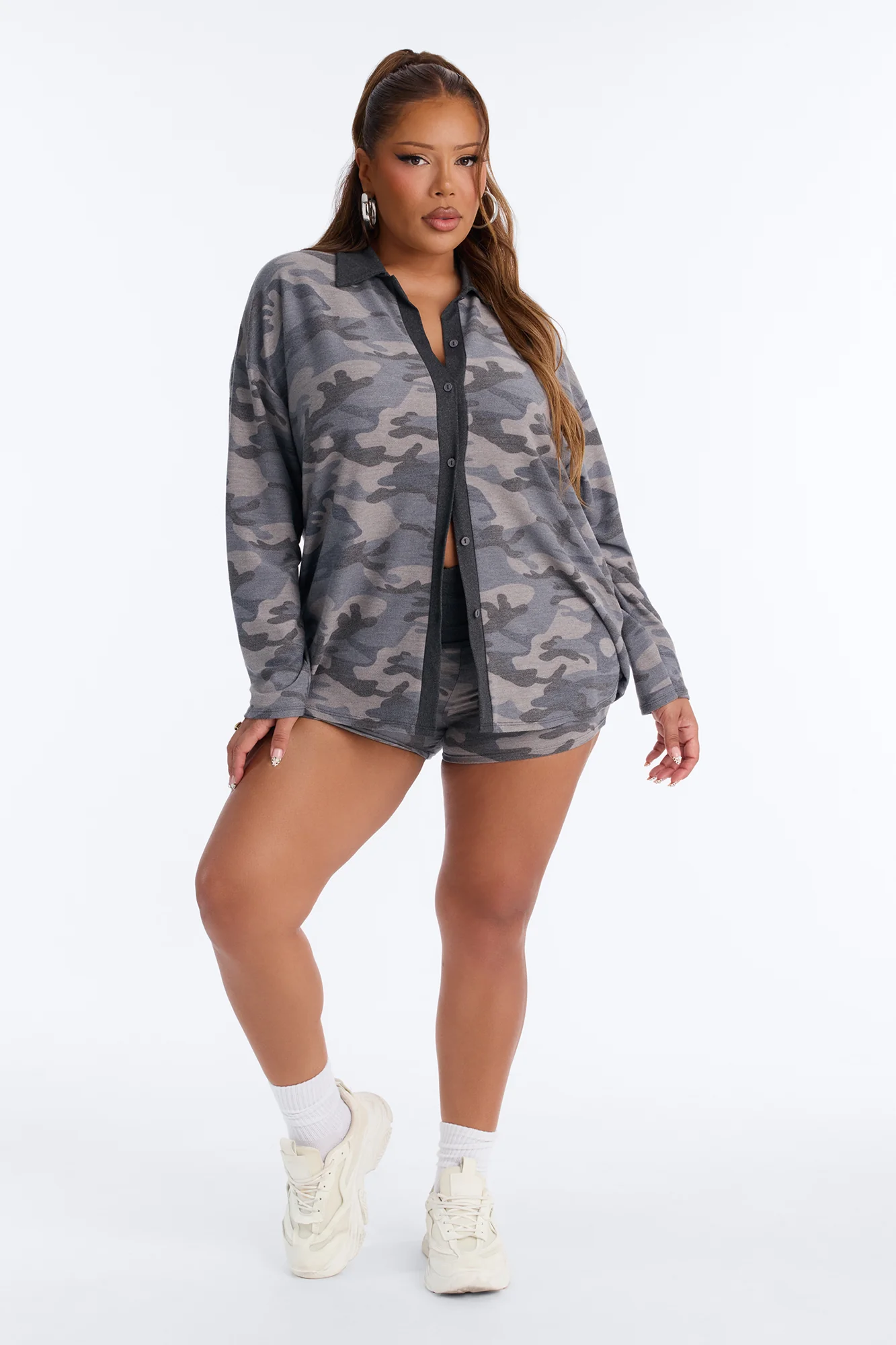 In Plain Sight French Terry Camo Short Set - Grey/combo - Image 4