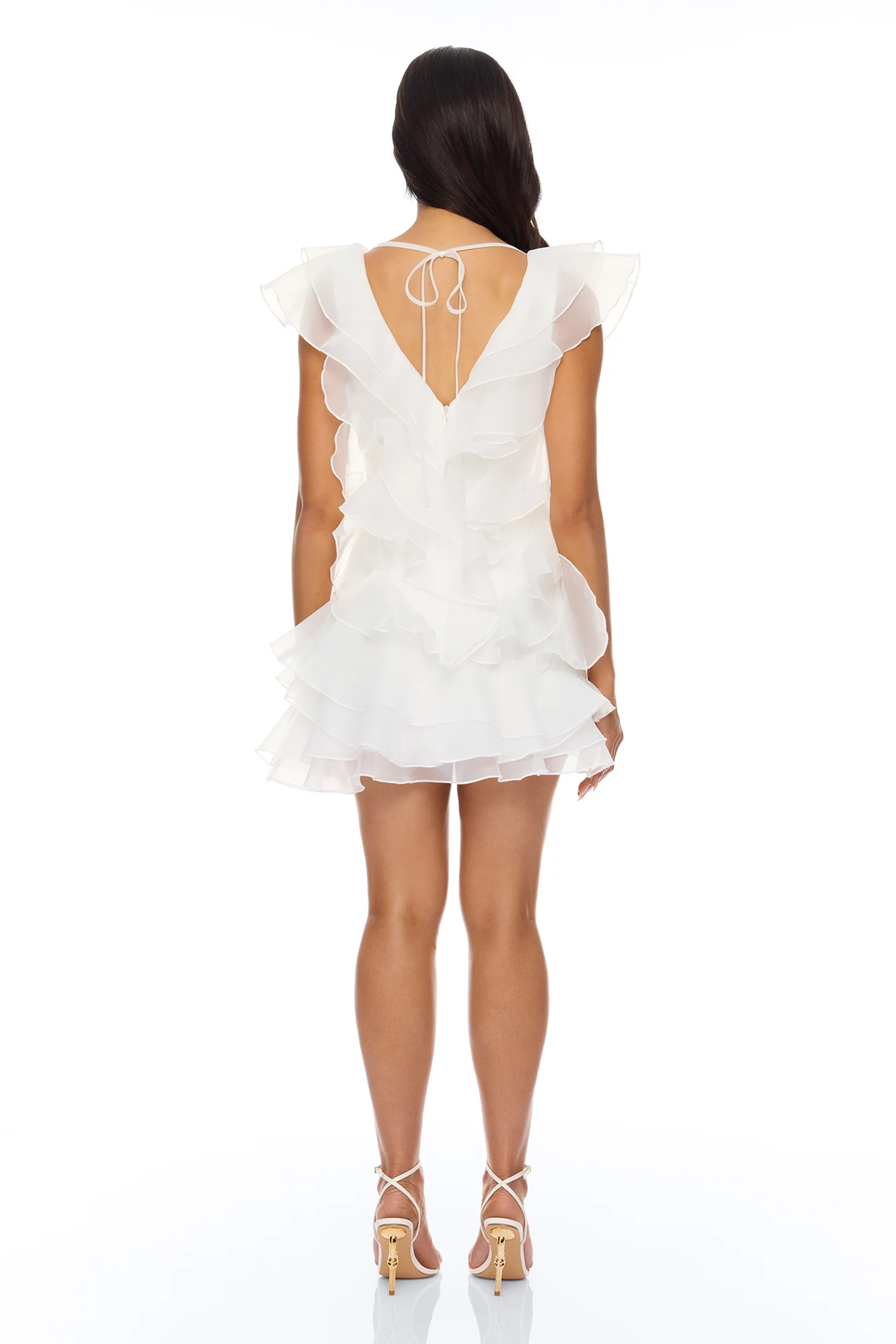 In The Clouds Sleeveless Ruffle Mini Dress - White - Image 4