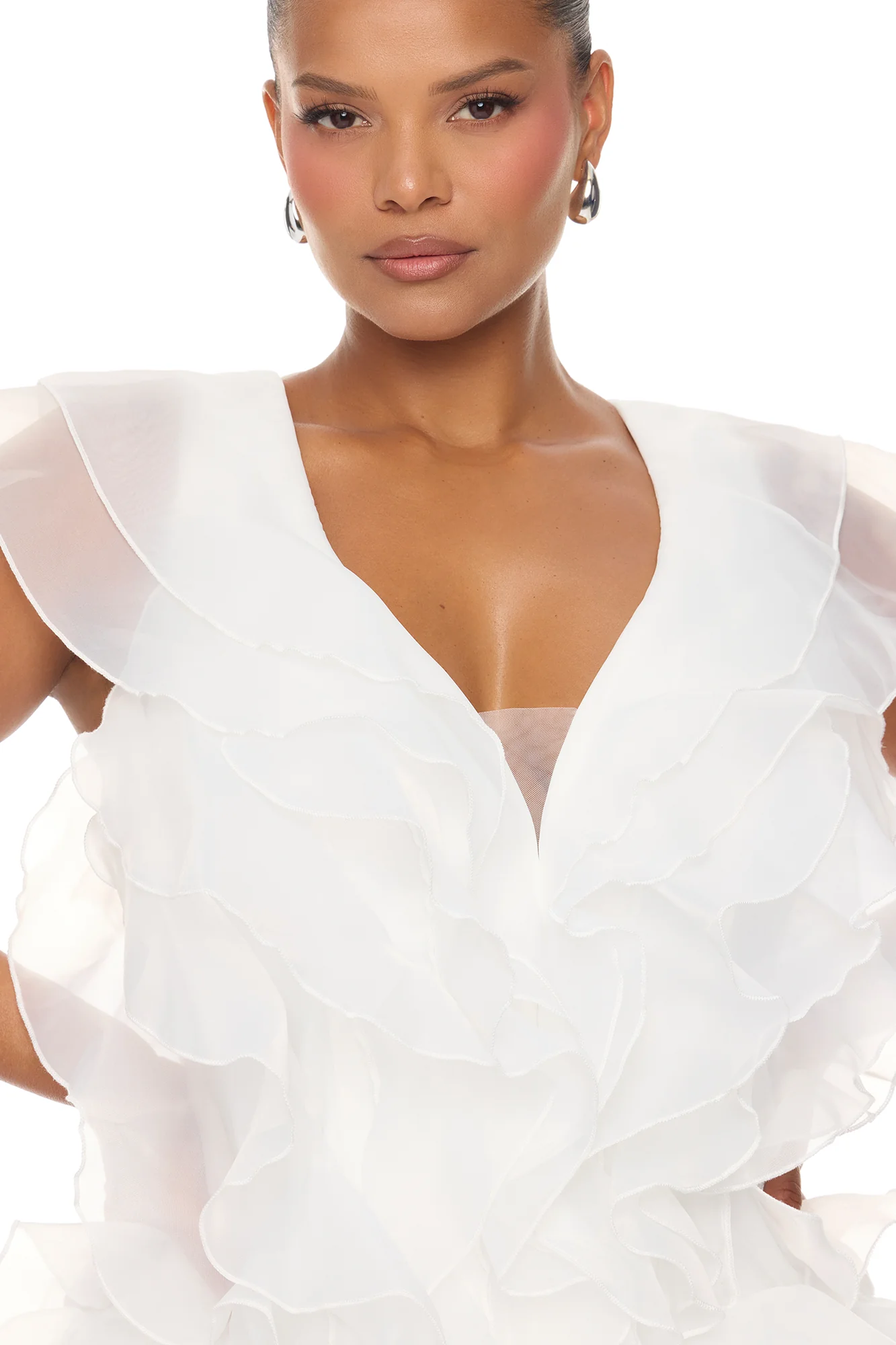 In The Clouds Sleeveless Ruffle Mini Dress - White - Image 7