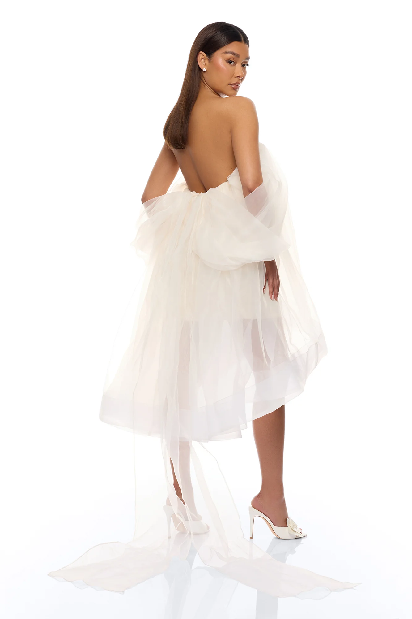 In The Clouds Taffeta Mini Dress - Cream - Image 4