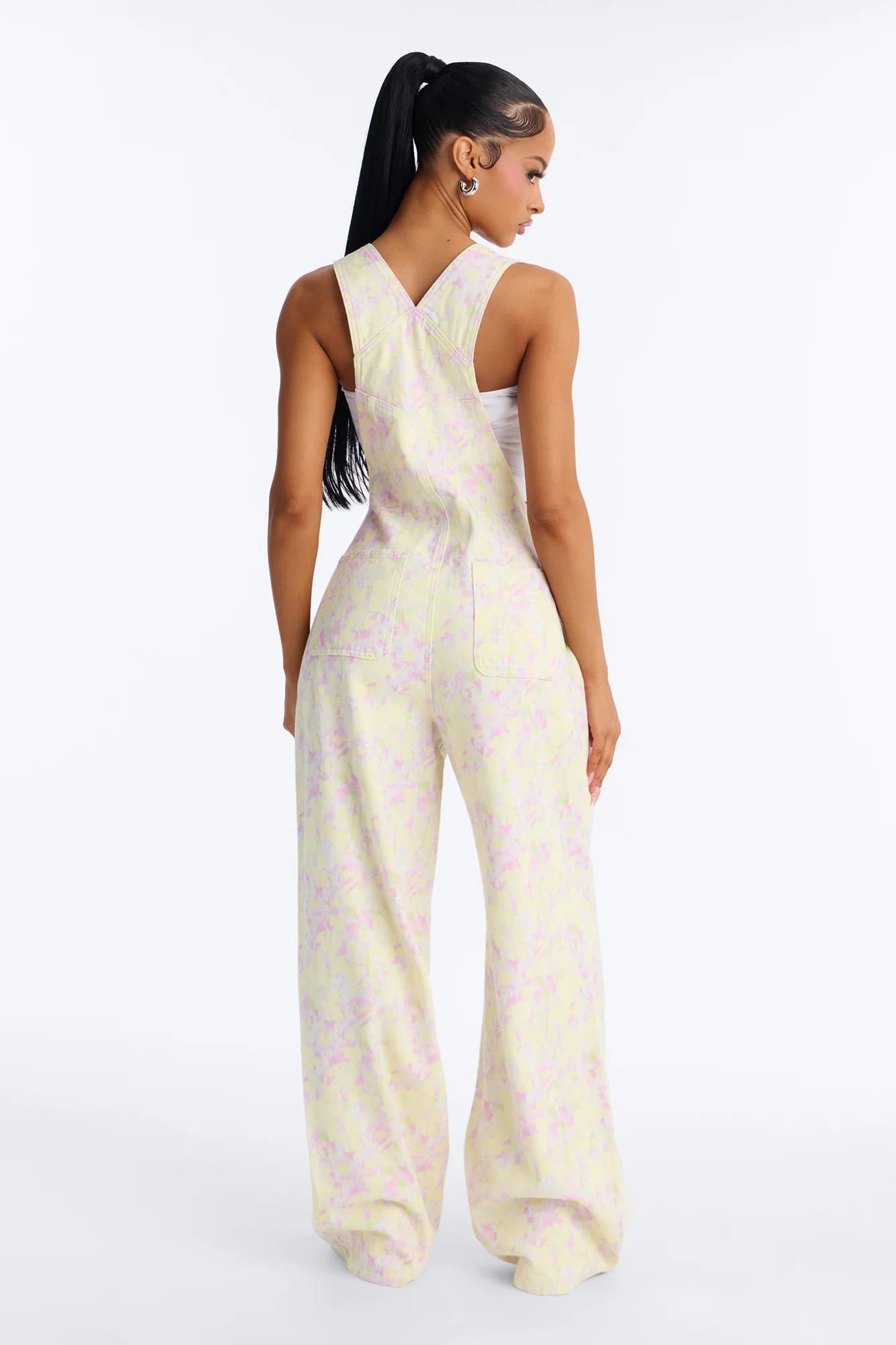 In The Garden Floral Print Denim Overalls - Yellow/combo - Image 4
