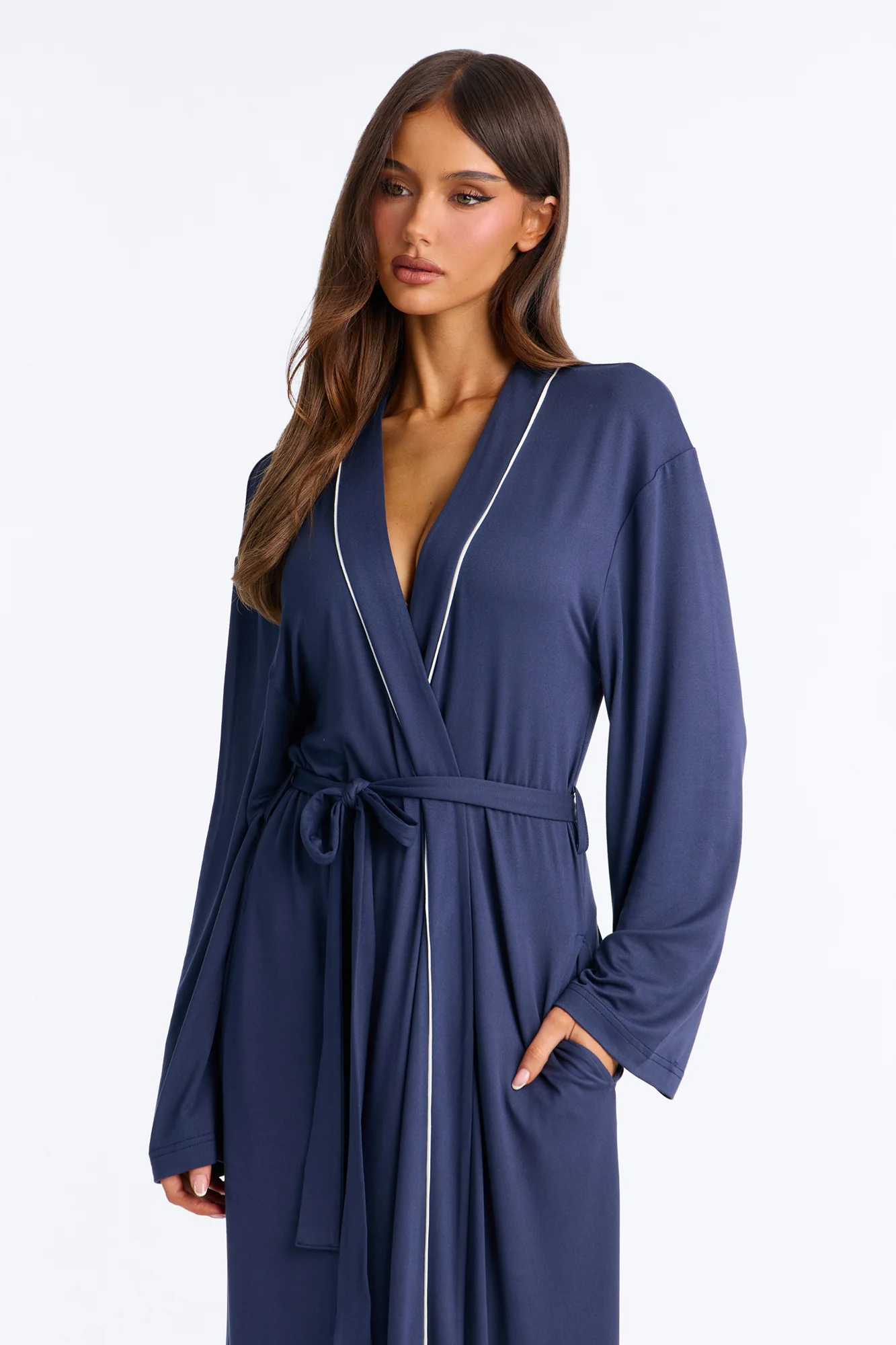 In the Morning PJ Long Robe - Navy - Image 2
