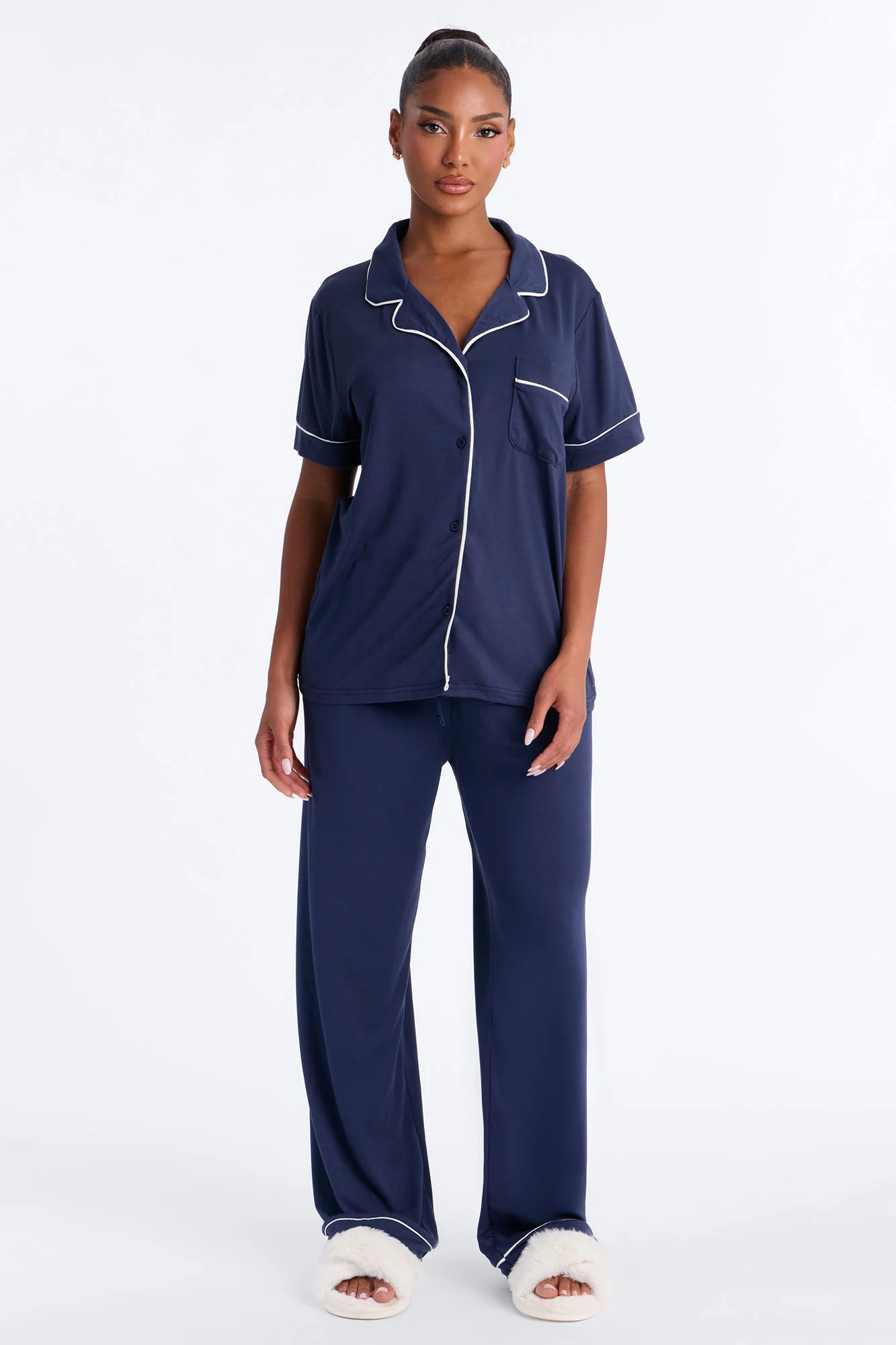 In The Morning PJ Short Sleeve Pant Set - Navy