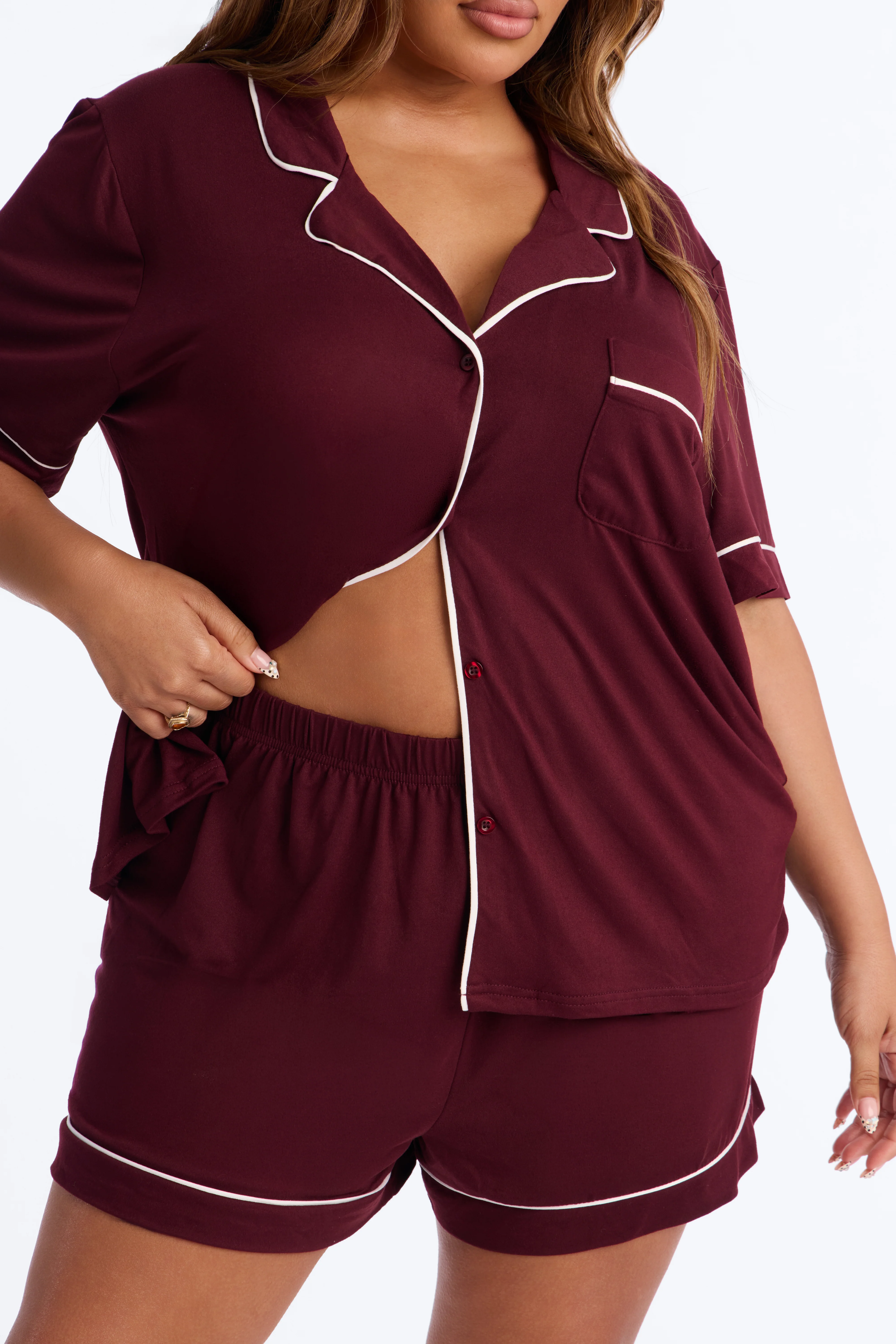 In The Morning PJ Short Sleeve Short Set - Burgundy - Image 5