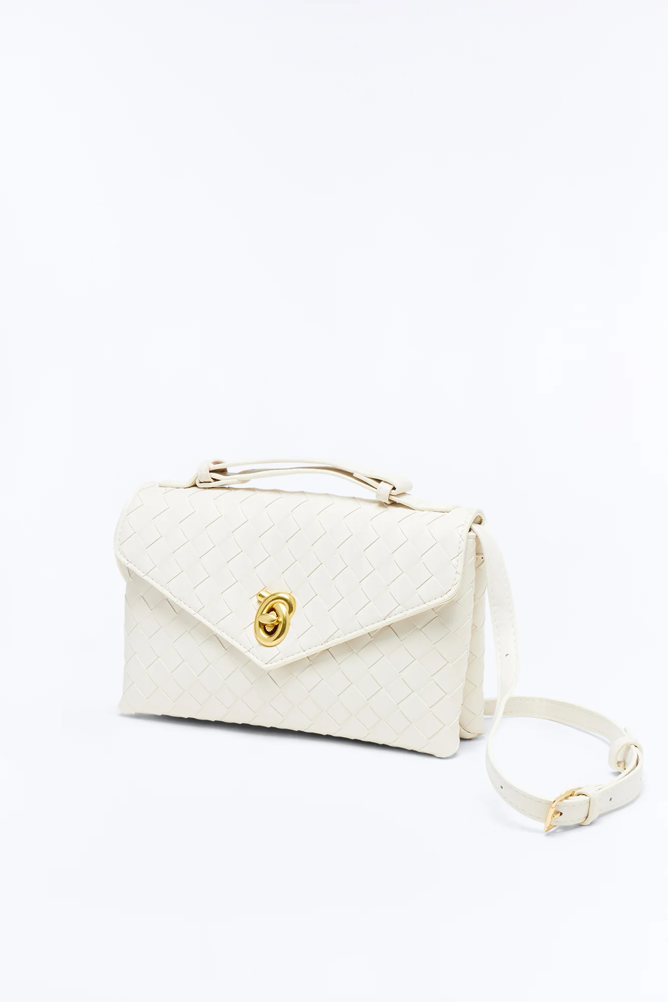 In The Statement Woven Faux Leather Clutch - Ivory - Image 4