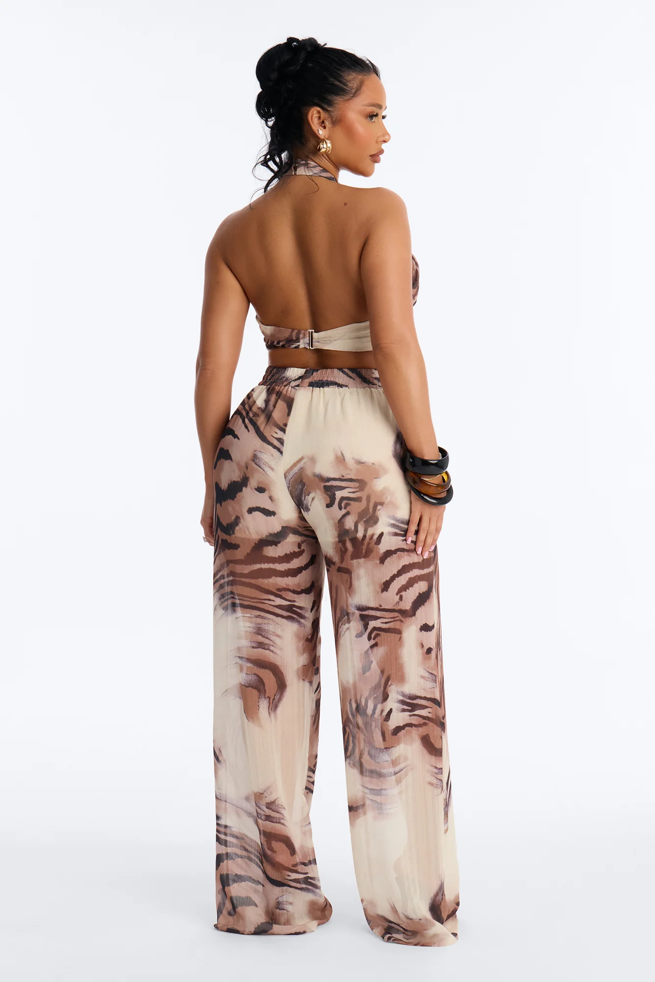 In The Wild Animal Print Halter Pant Set - Mocha/combo - Image 4