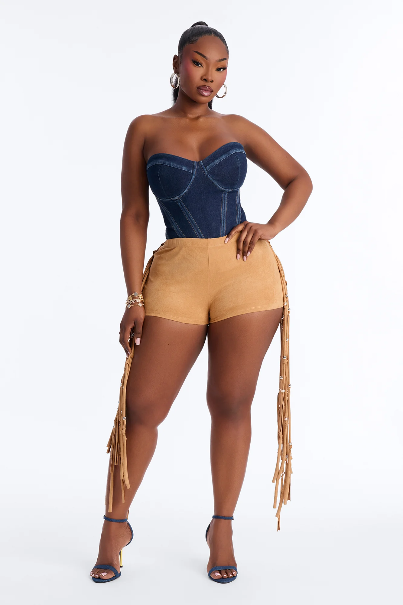 Indio Nights Beaded Fringe Trim Micro Short - Camel - Image 5