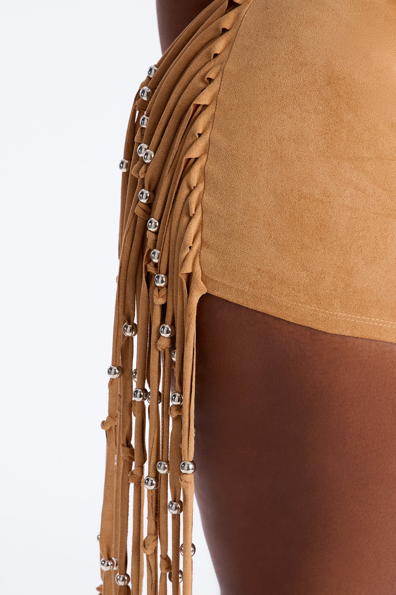 Indio Nights Beaded Fringe Trim Micro Short - Camel - Image 7