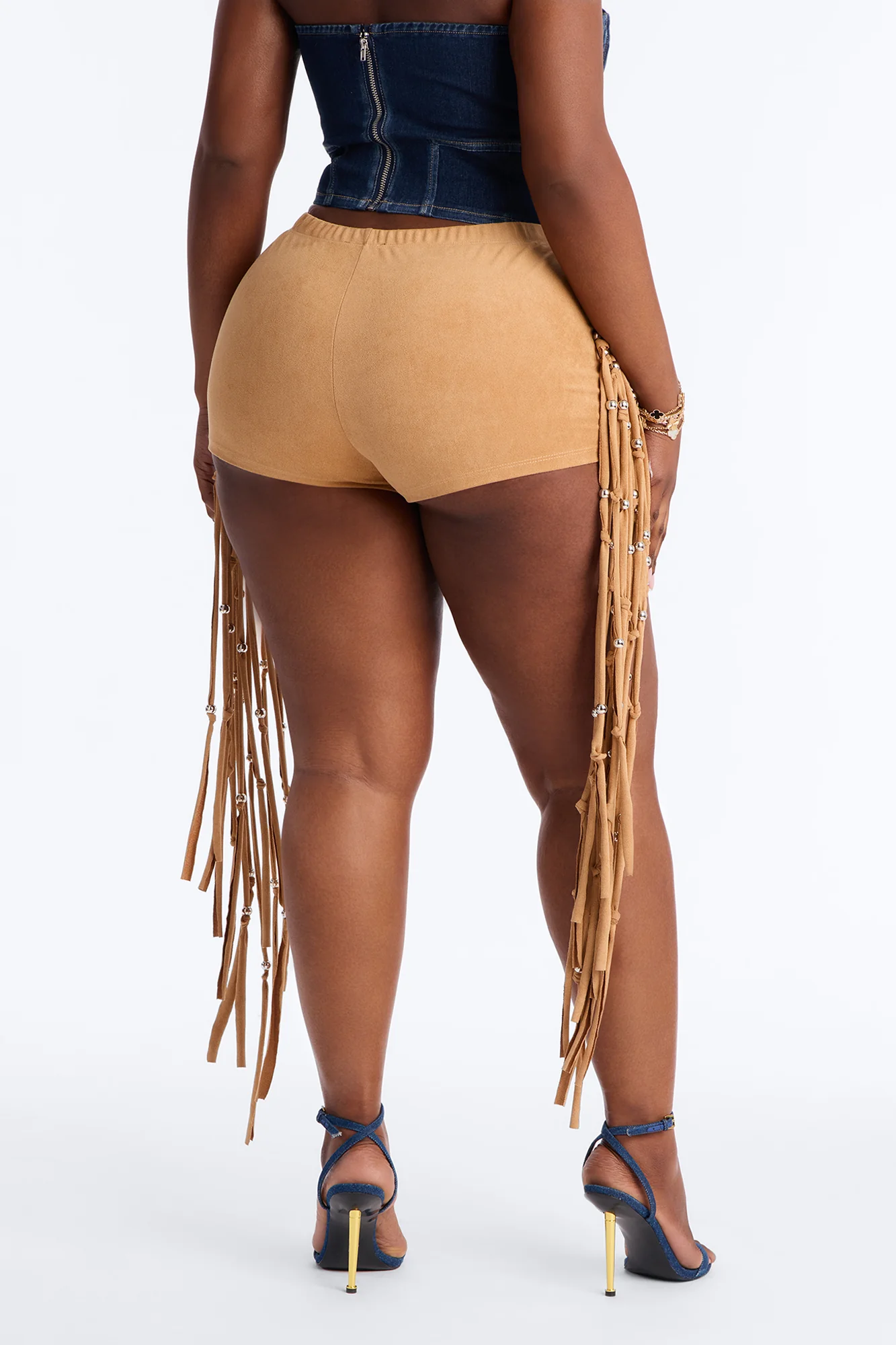 Indio Nights Beaded Fringe Trim Micro Short - Camel - Image 8