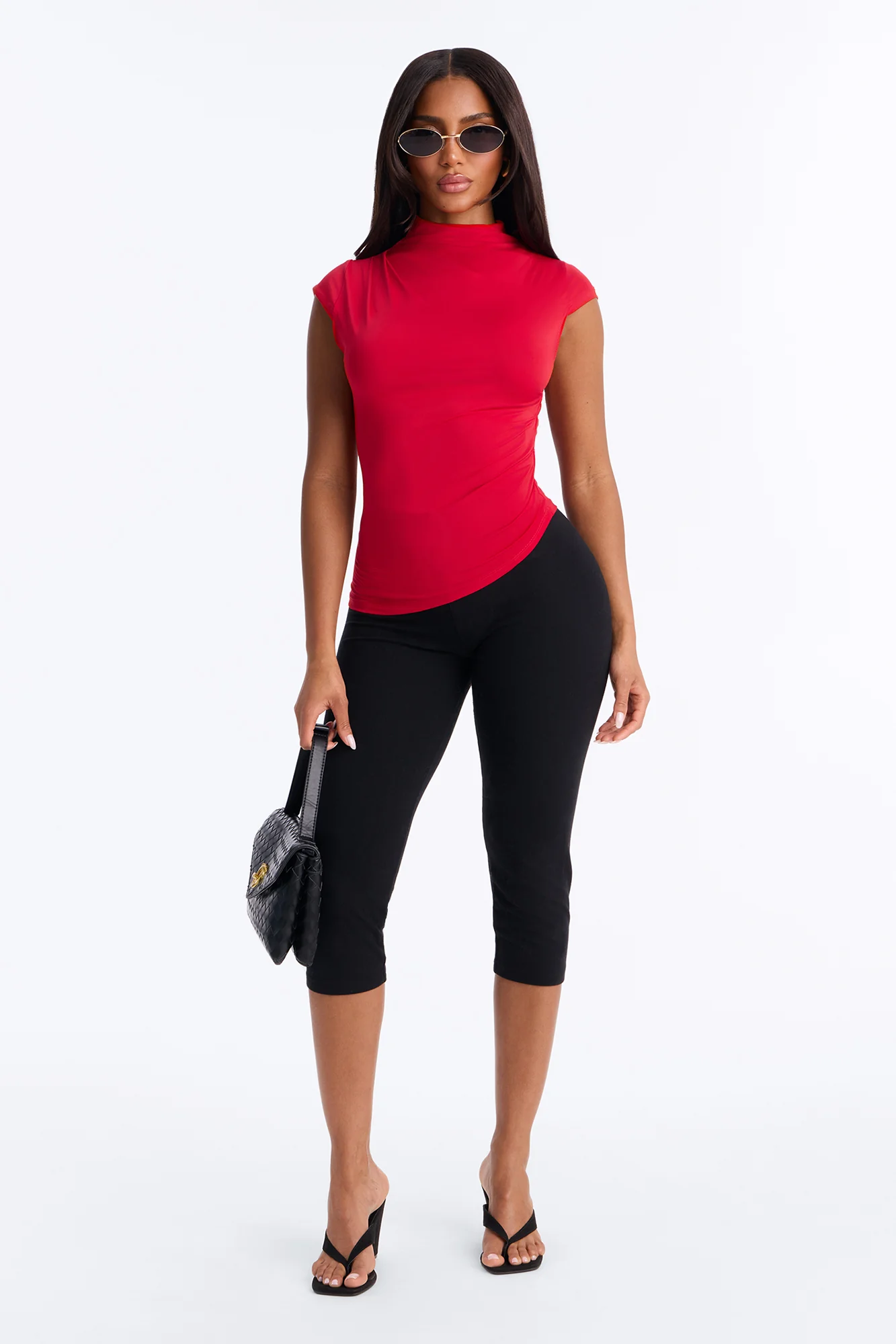 Ines Asymmetrical Ruched High Neck Top - DarkRed - Image 2