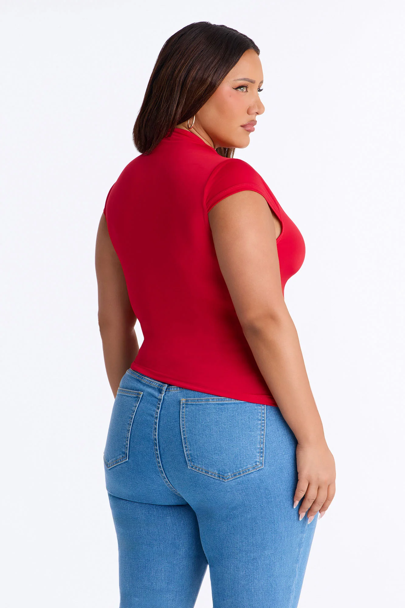 Ines Asymmetrical Ruched High Neck Top - DarkRed - Image 8