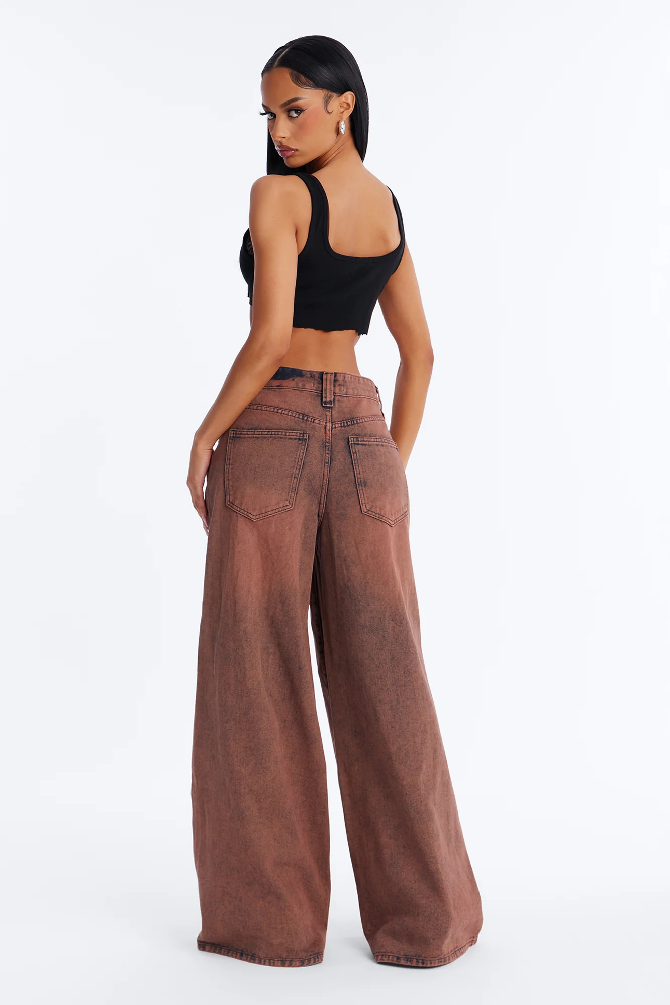 Inferno Ripped Baggy Wide Leg Jeans - Brown - Image 4