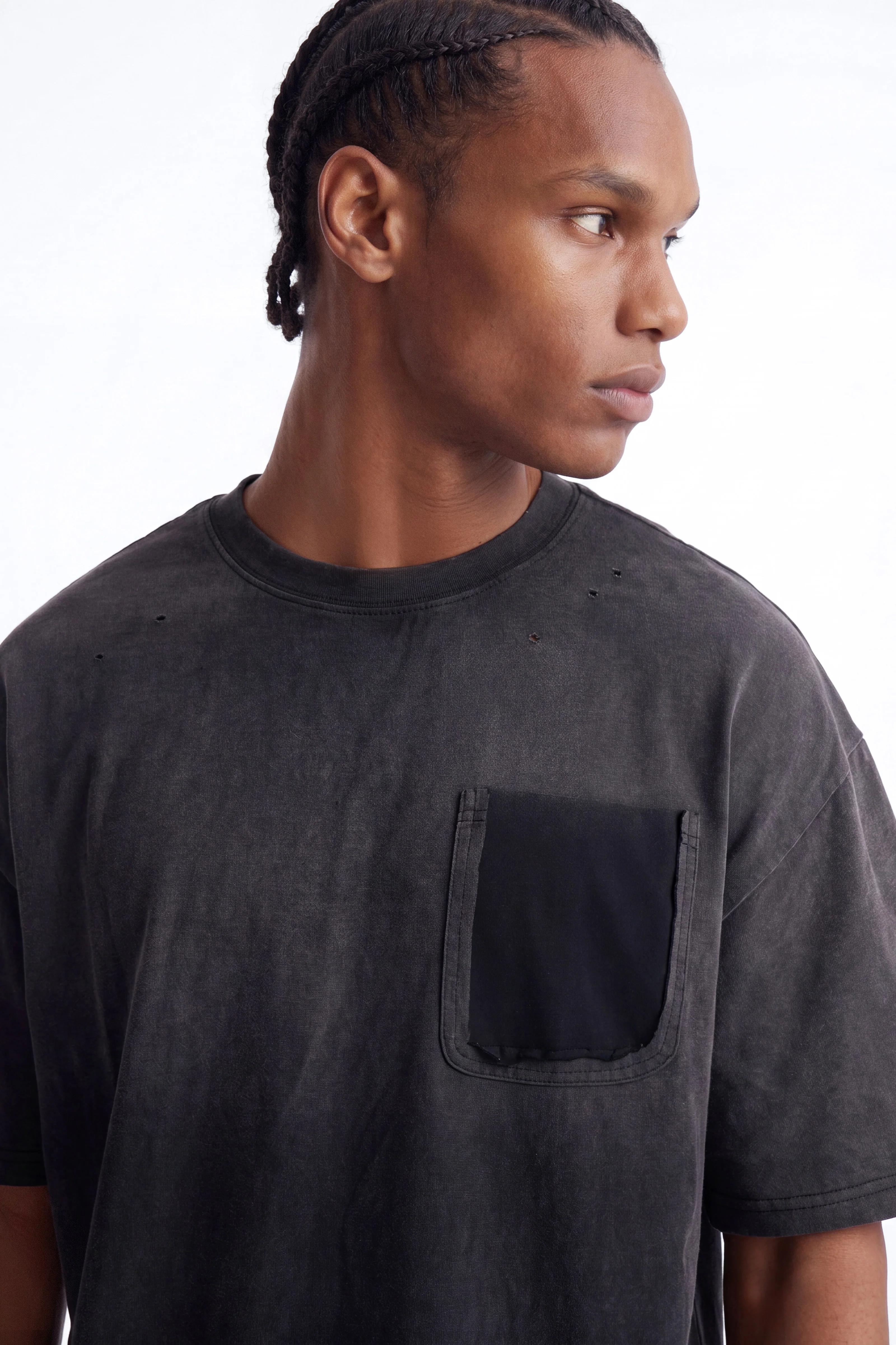 Inverse Pocket Wash Destructed Tee - Washed Black - Image 3