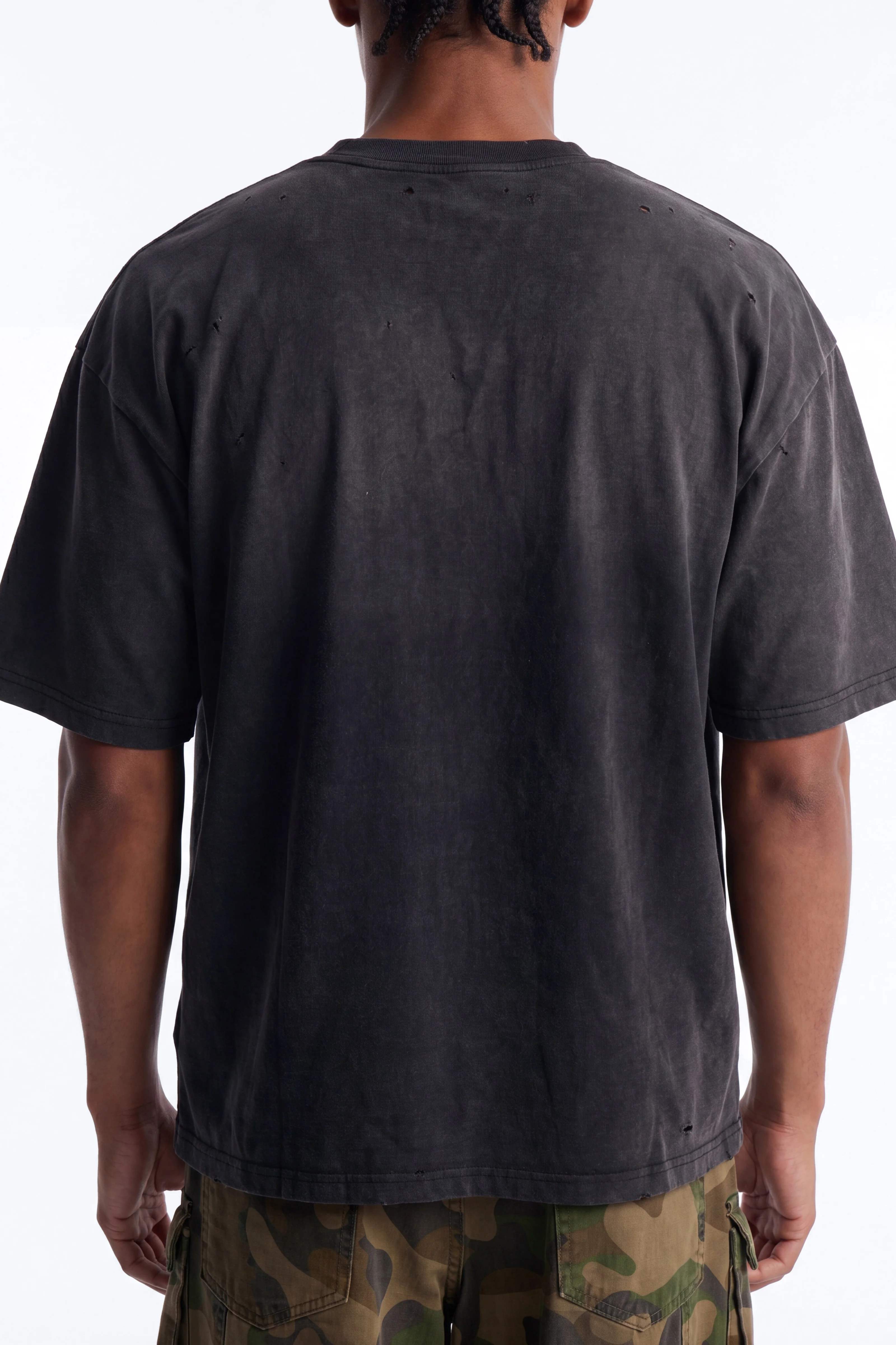 Inverse Pocket Wash Destructed Tee - Washed Black - Image 4