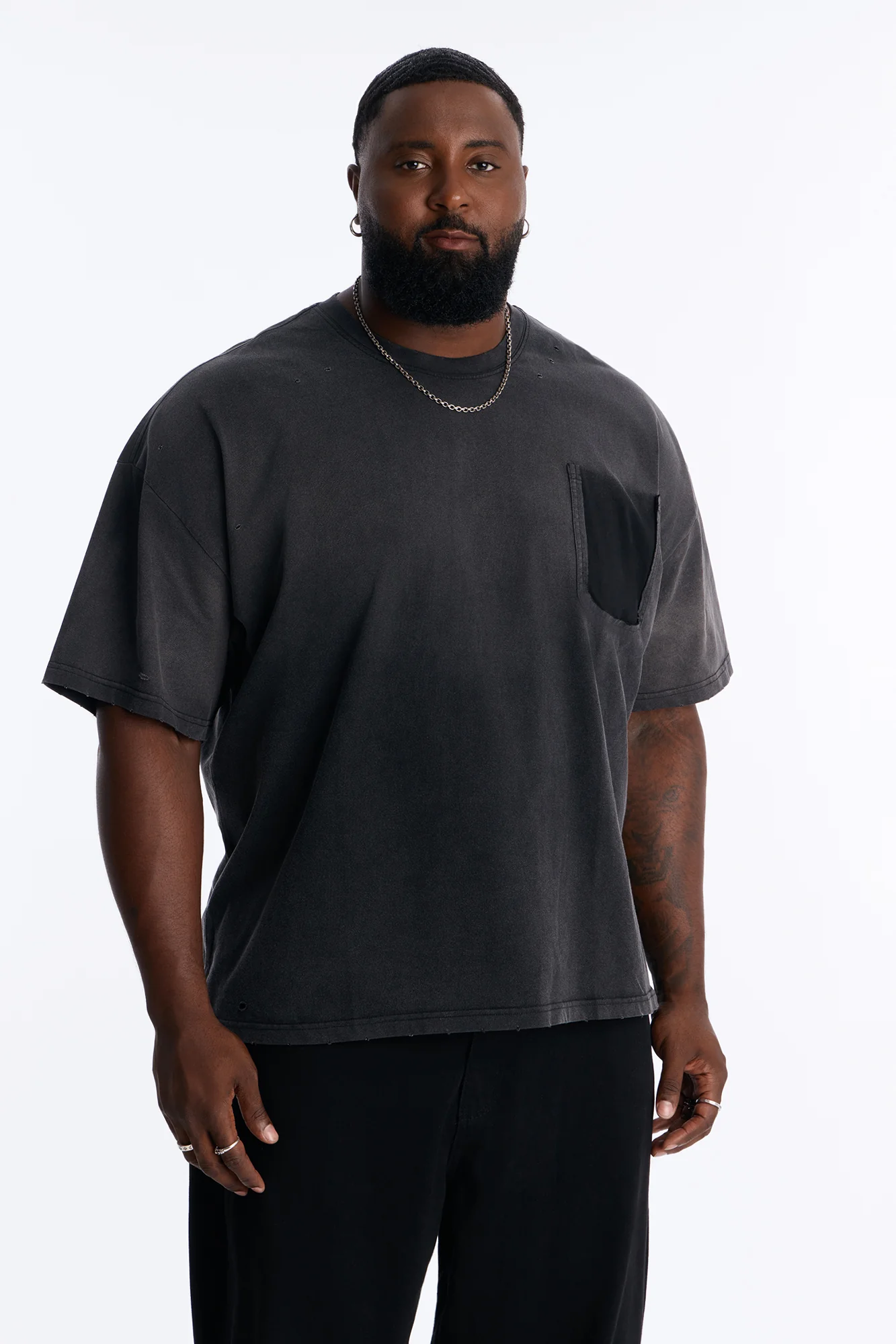 Inverse Pocket Wash Destructed Tee - Washed Black - Image 5