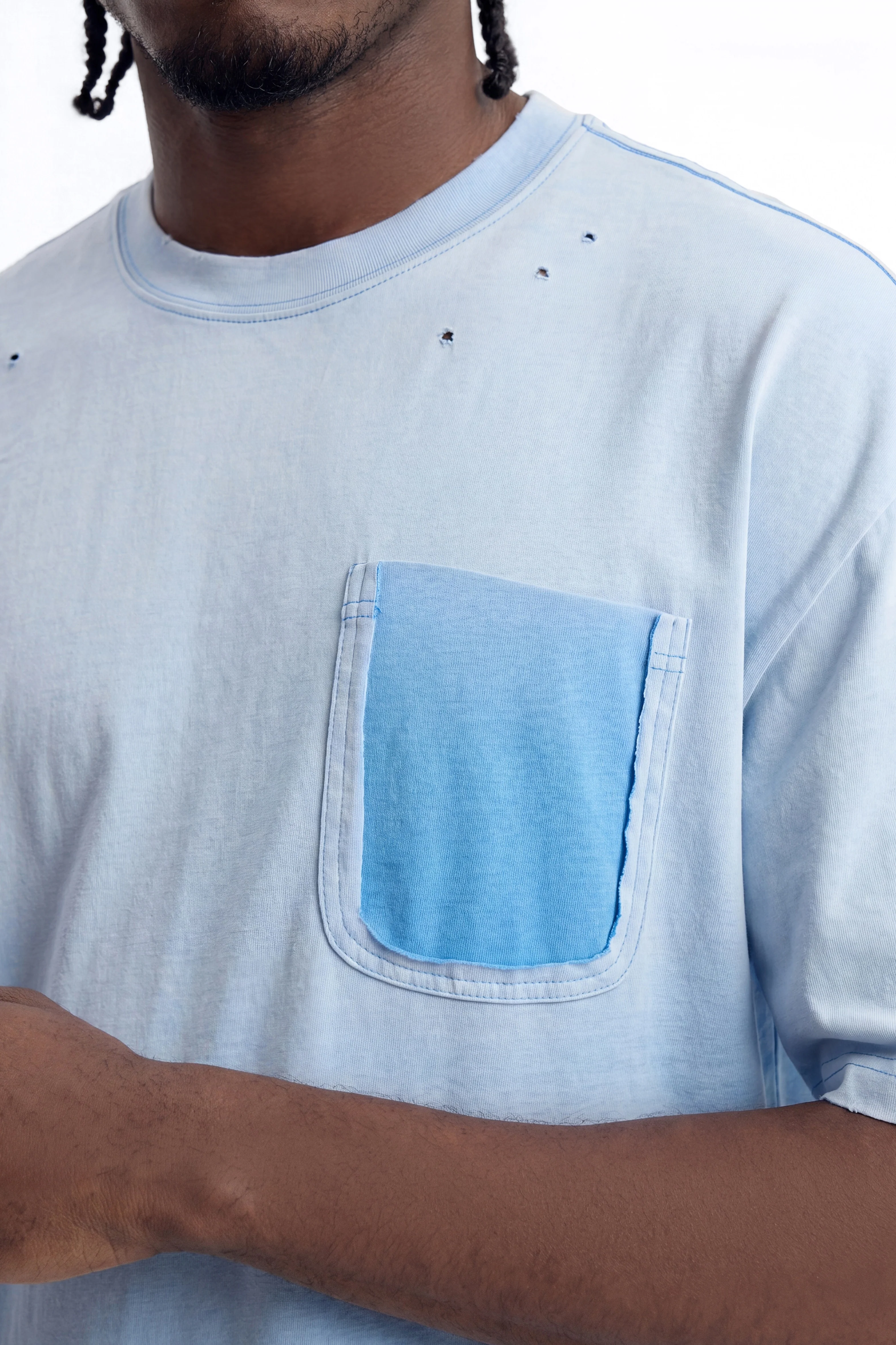 Inverse Pocket Wash Destructed Tee - Washed Blue - Image 3