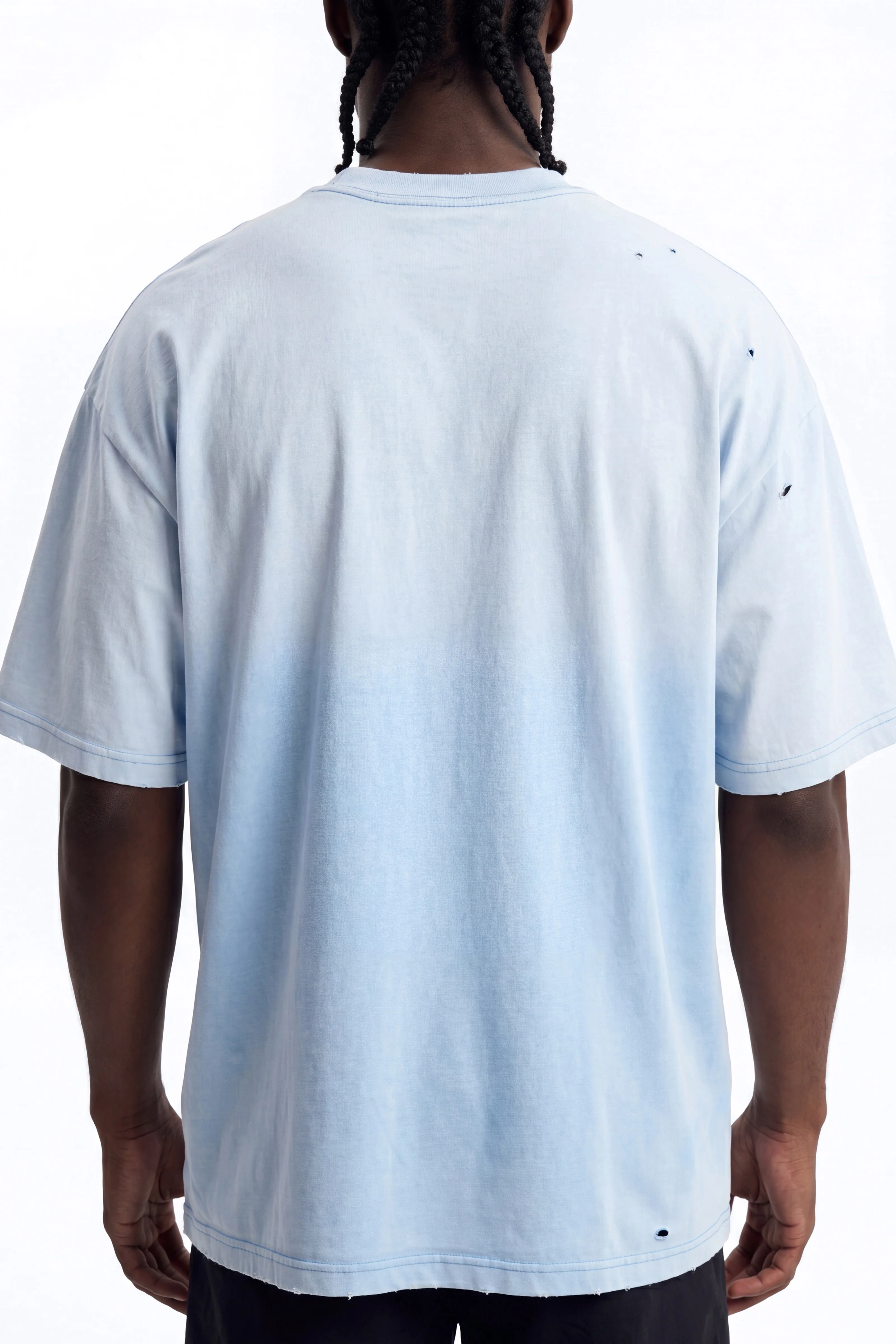 Inverse Pocket Wash Destructed Tee - Washed Blue - Image 4
