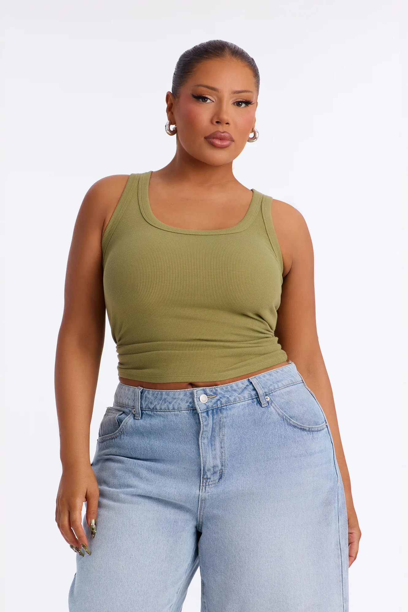 Irene Rib Scoop Neck Tank Top - Moss - Image 5